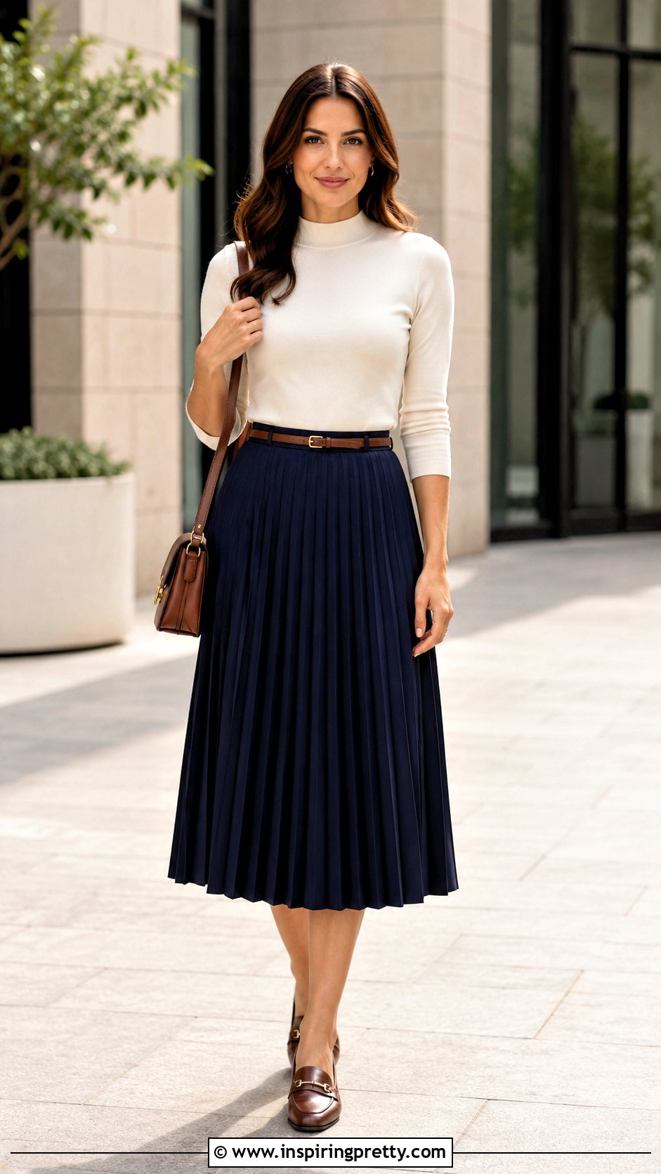 Cream Top With Pleated Skirt - 50 cream top outfit ideas