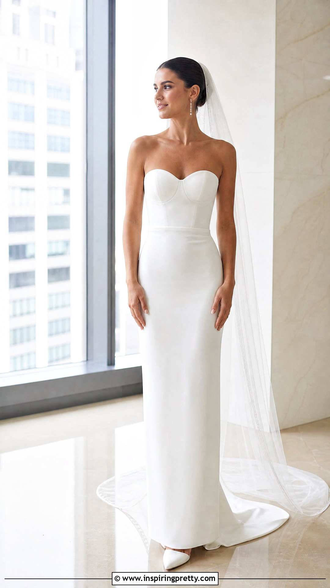 Crepe Column Bustier Wedding Dress - 25 wedding dress with bustier top outfit ideas