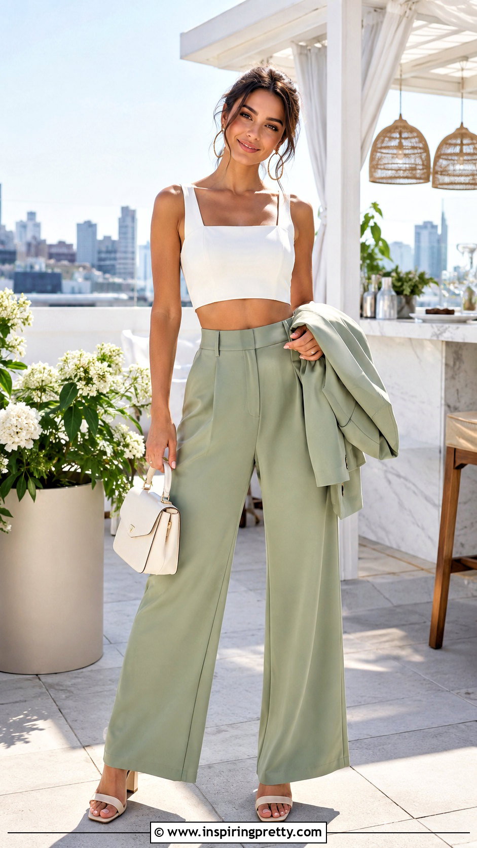 Crepe Crop Top With High Waisted Pants - 50 crepe top styles
