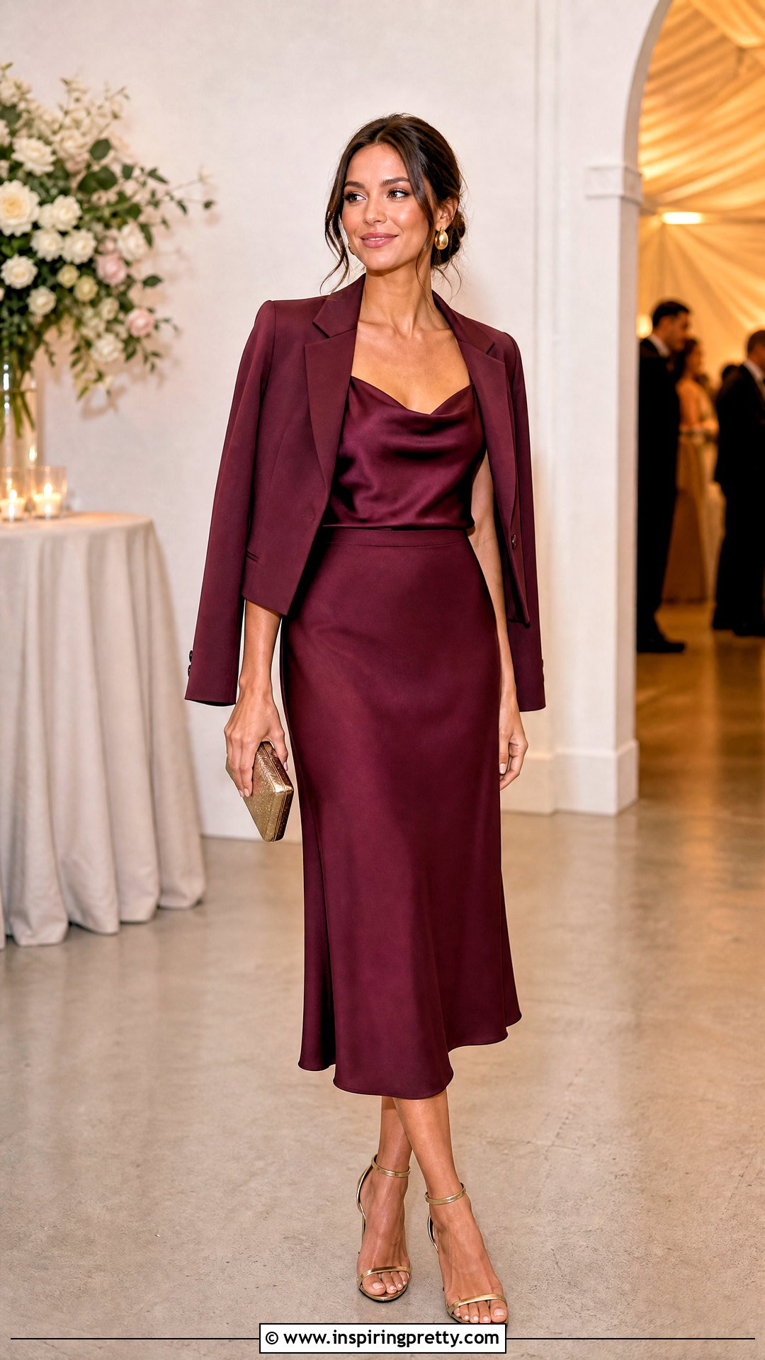 Crepe Midi Skirt And Satin Camisole - 50 wedding guest skirt and top outfit ideas