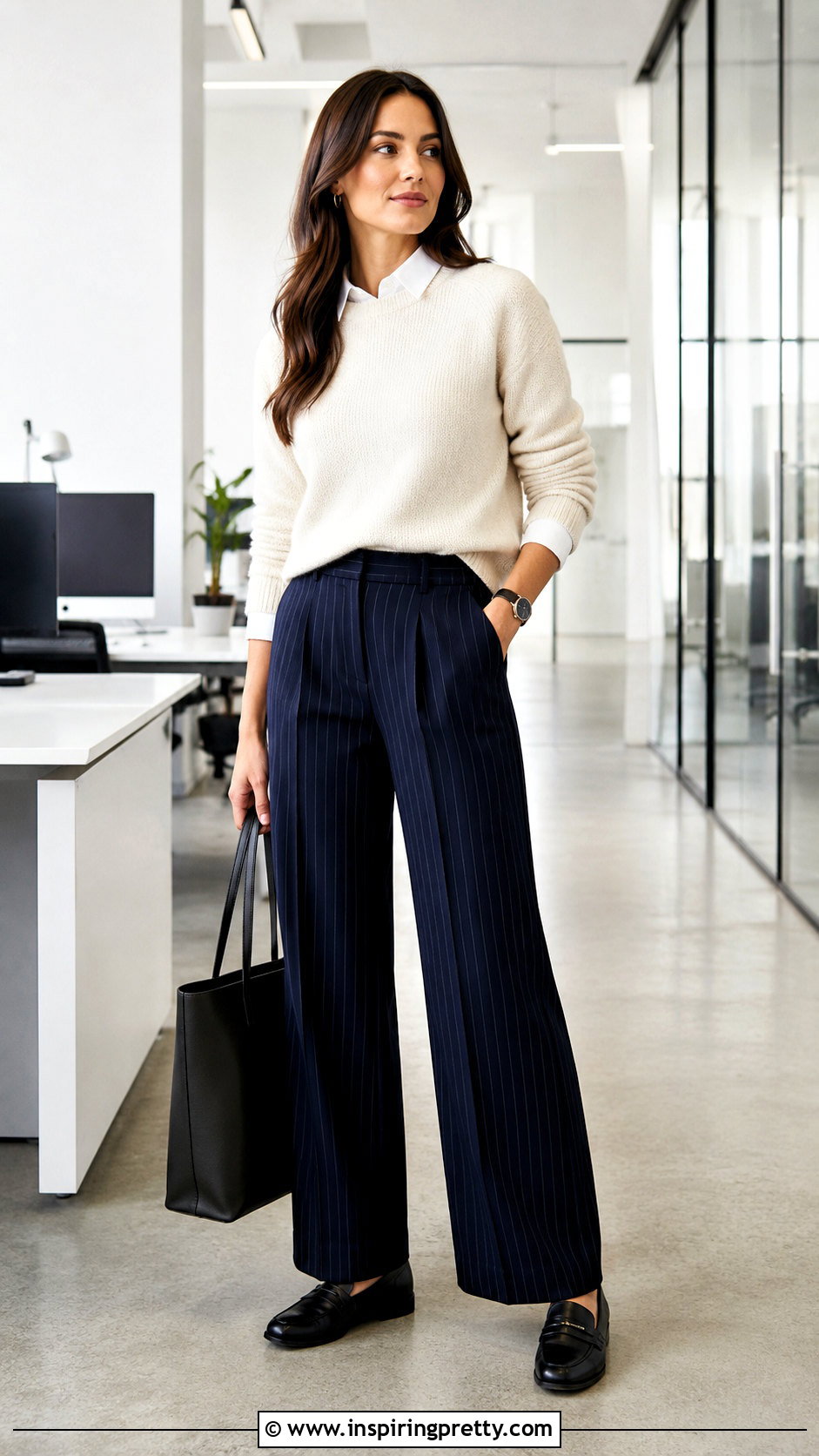 Crew Neck Sweater With Pinstripe Pants - what top to wear with pinstripe pants (20 ways)
