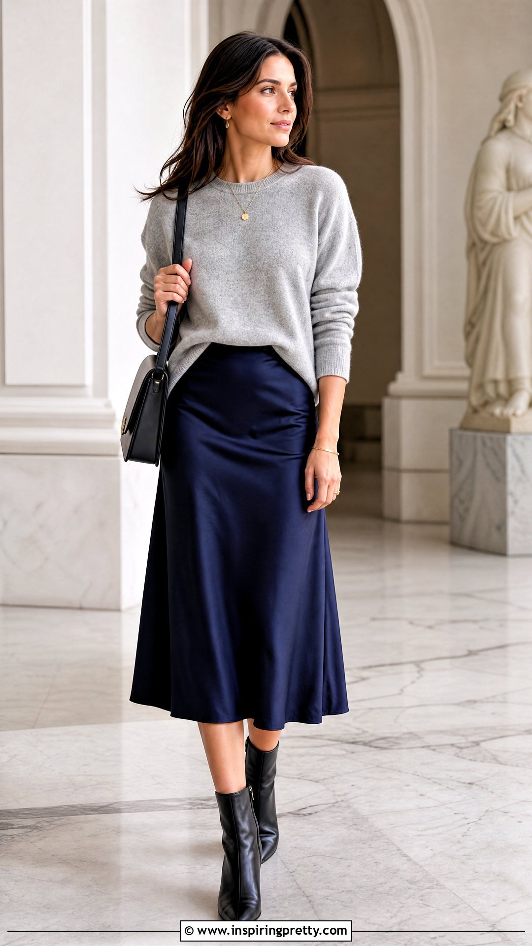 Crewneck Sweater And Satin Skirt Outfit - 50 simple top outfit ideas