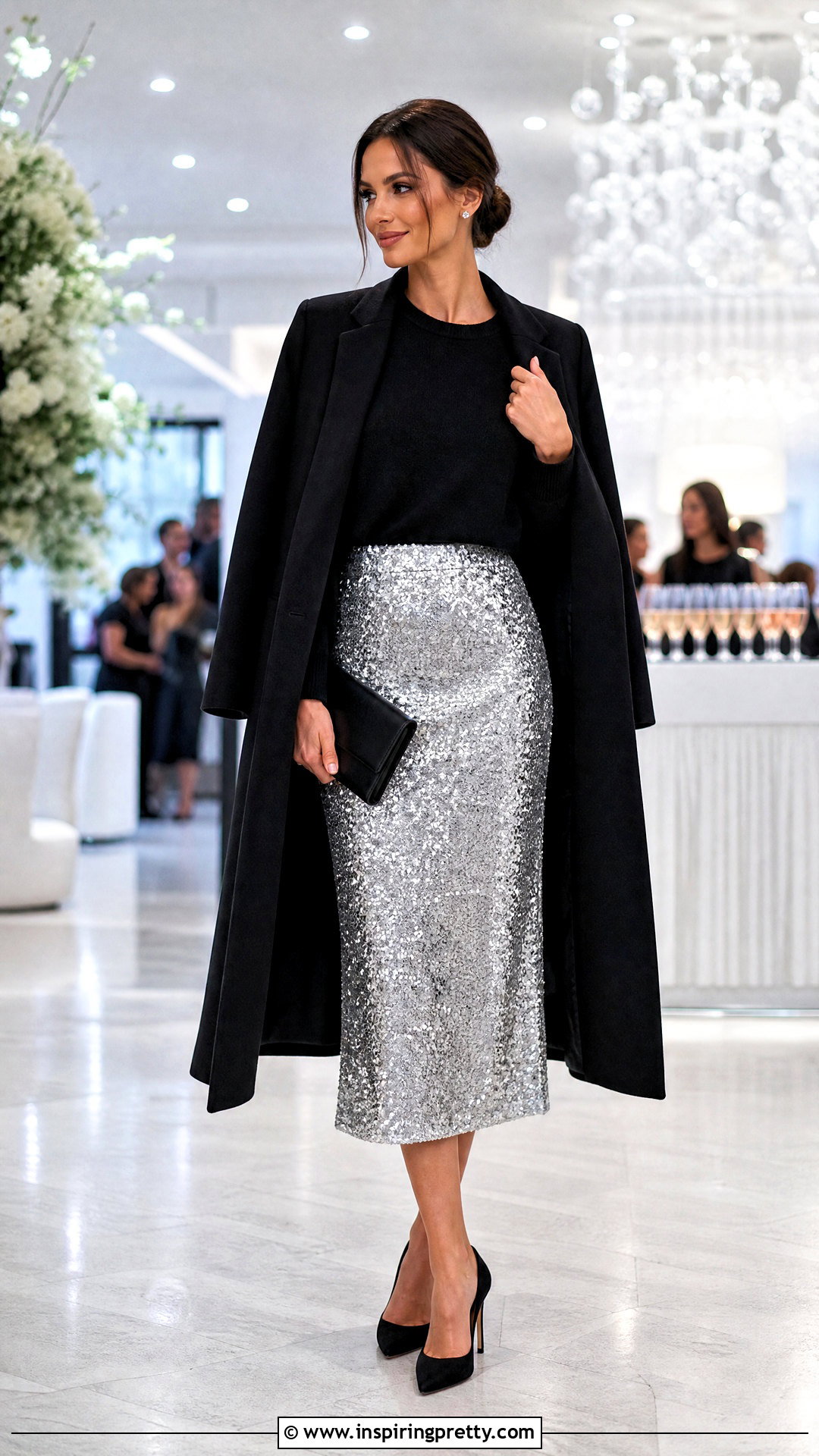 Crewneck Sweater And Sequin Skirt Outfit - 50 top and skirt outfits