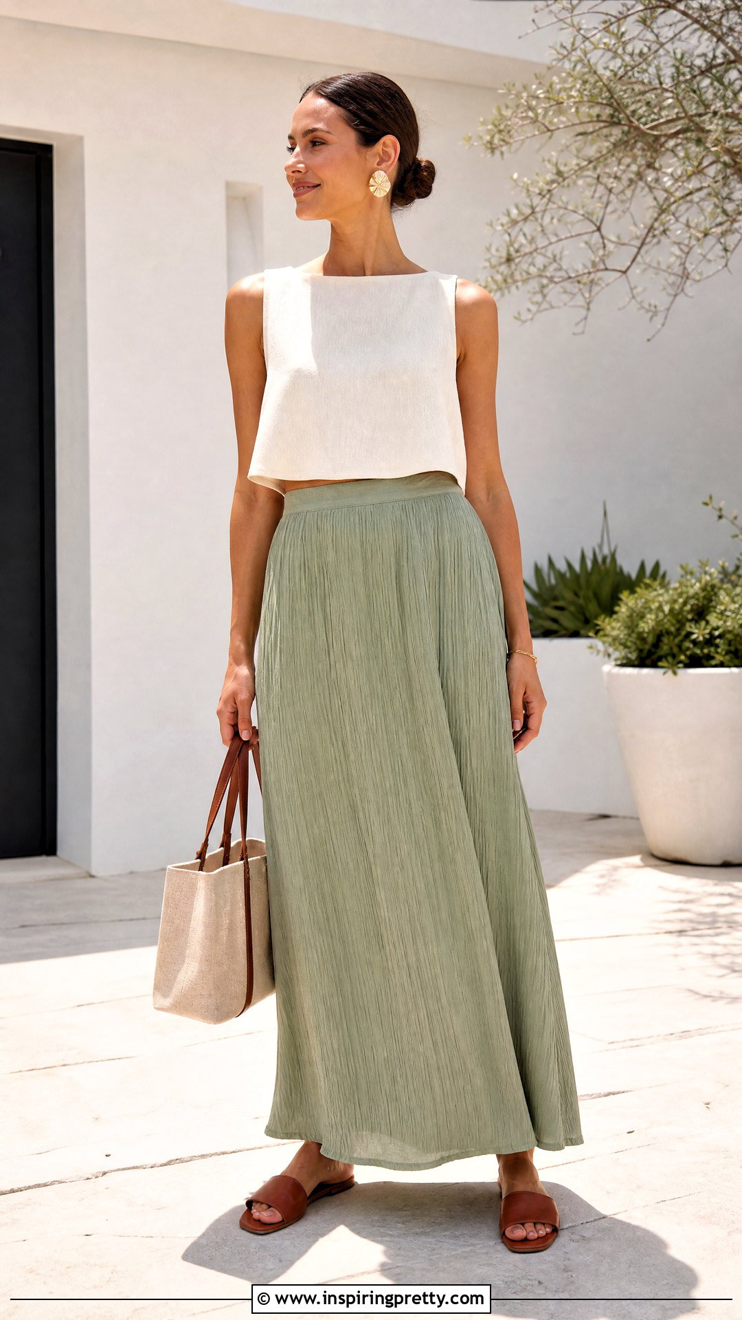 Crinkle Long Skirt With Boxy Crop Top - 50 long skirt top designs