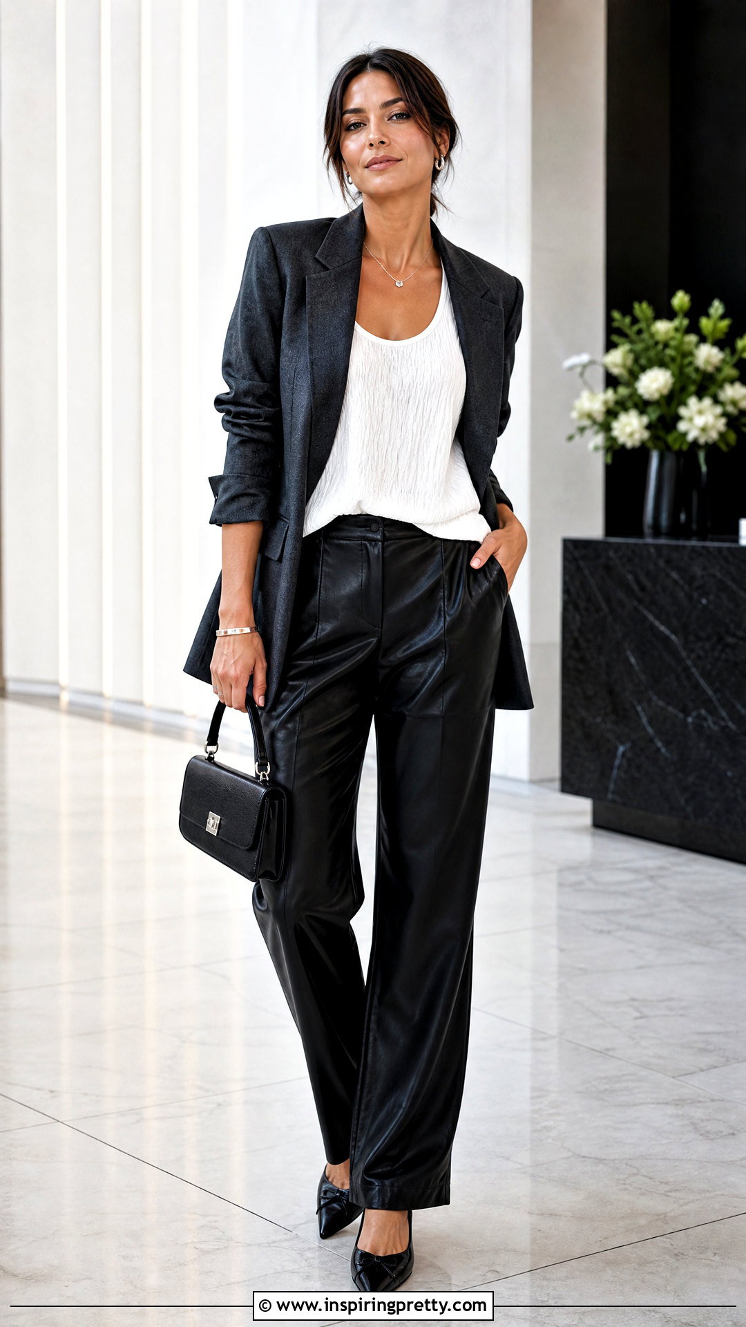 Crinkle Tank Top With Faux Leather Pants - 25 Crinkle Tank Top outfit ideas
