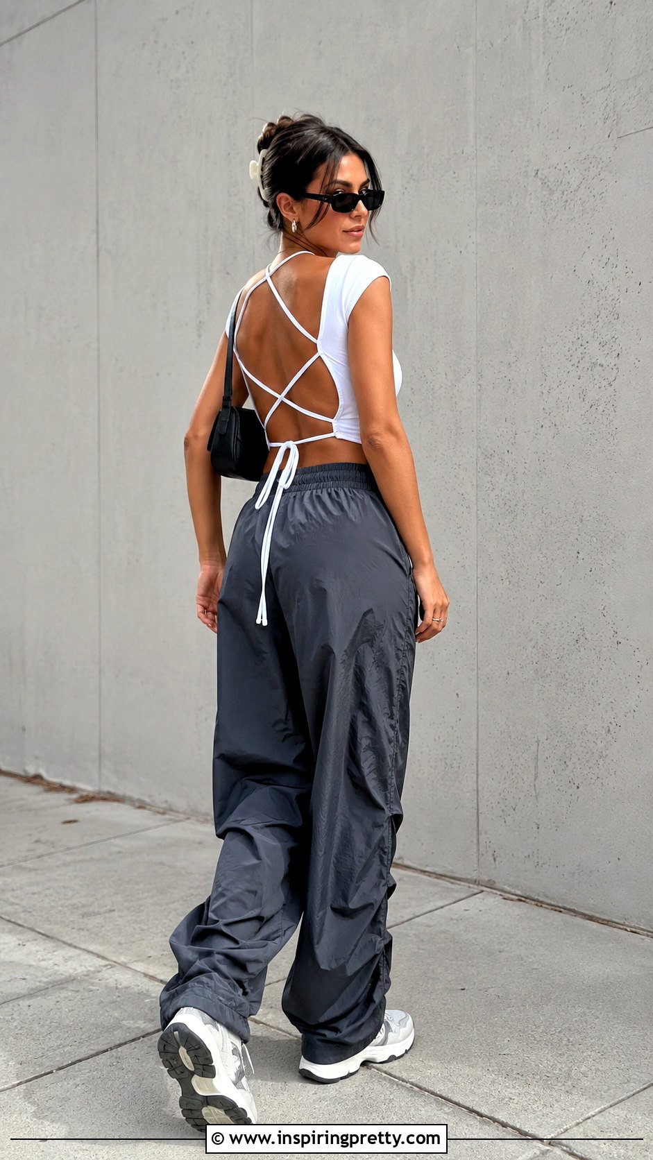 Criss Cross Tie Back Top With Parachute Pants - 20 Criss Cross Tie Back Top outfit ideas