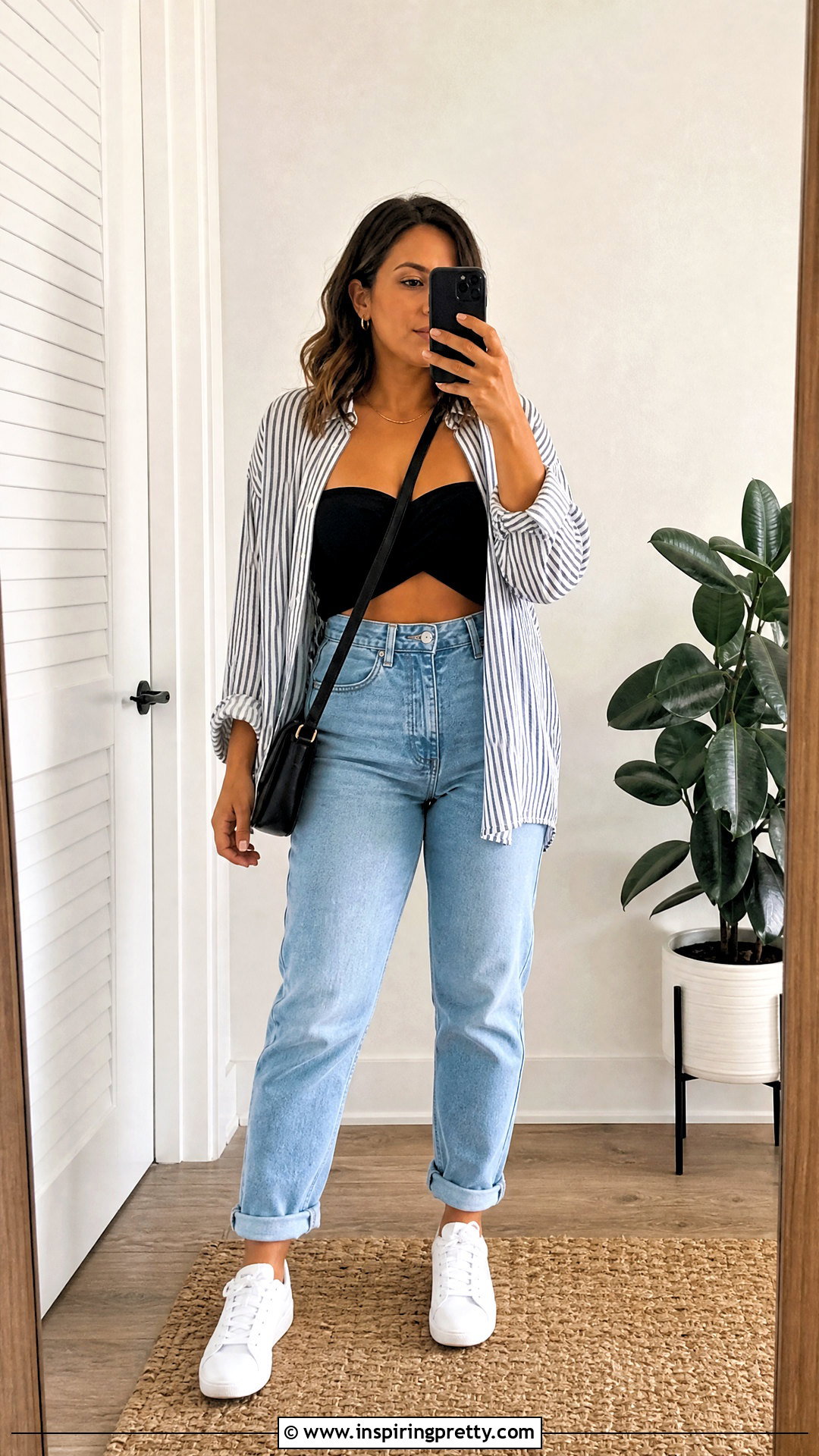 Criss Cross Tube Top With High Waisted Mom Jeans - 25 Criss Cross Tube Top outfit ideas
