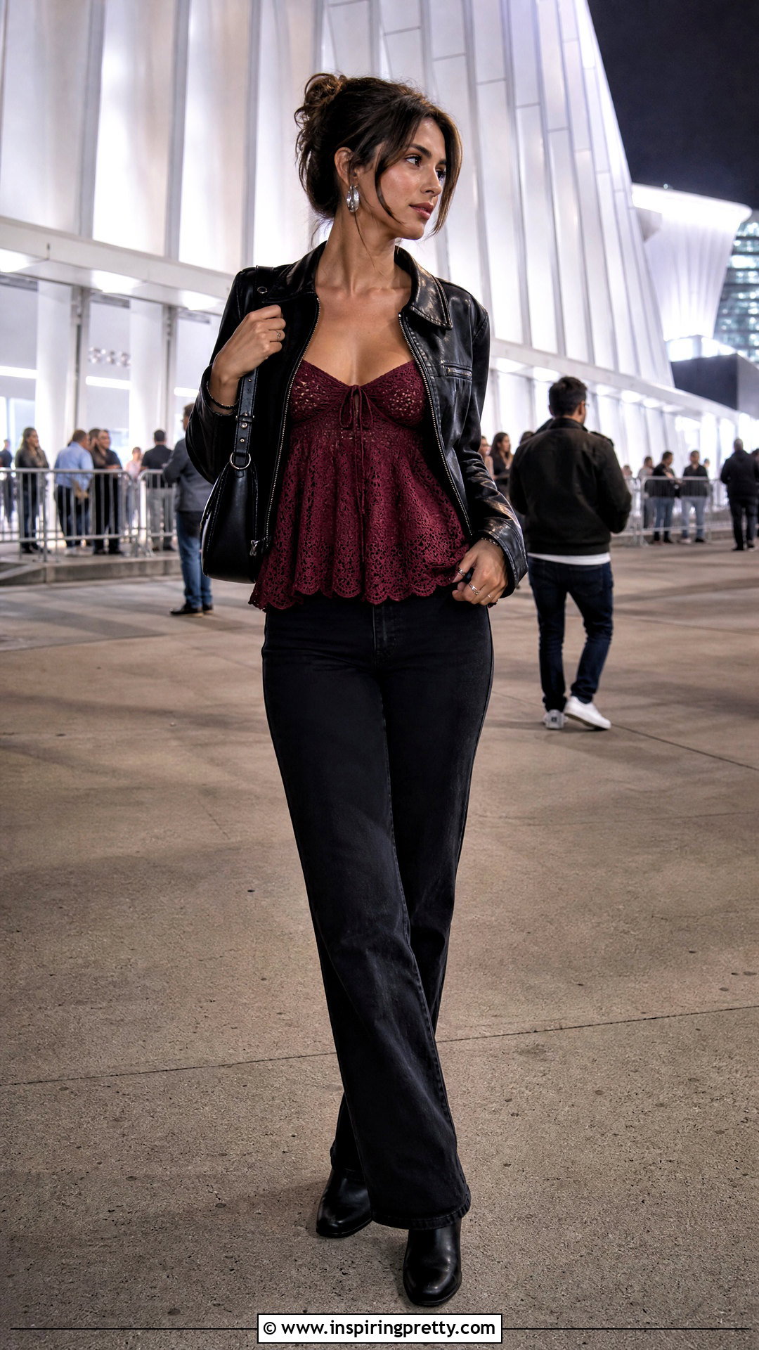 Crochet Baby Doll Top With Leather Jacket And Black Jeans - 50 crochet baby doll top outfit ideas