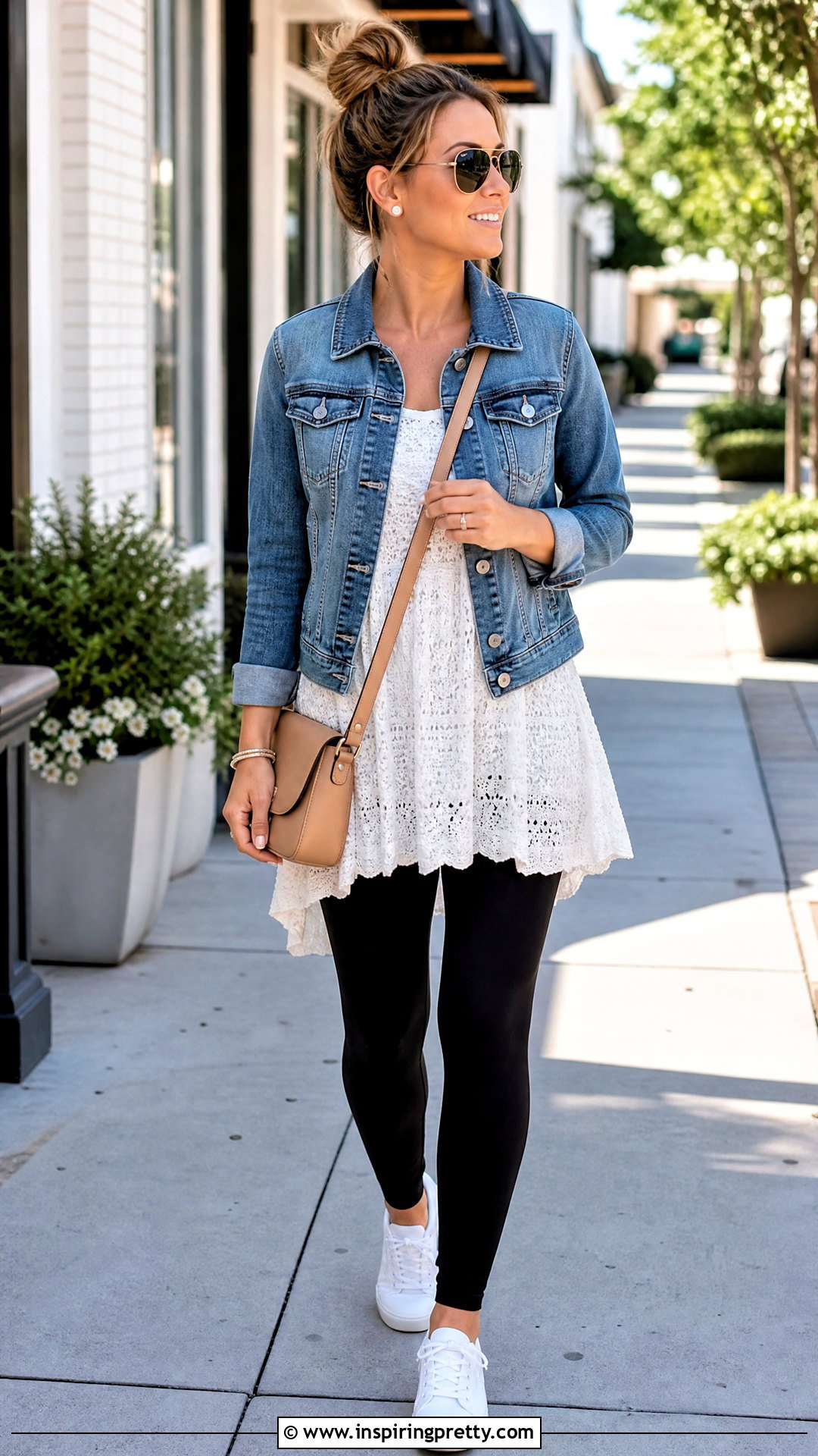 Crochet Babydoll Top With Denim Jacket And Leggings - 50 crochet babydoll top outfit ideas