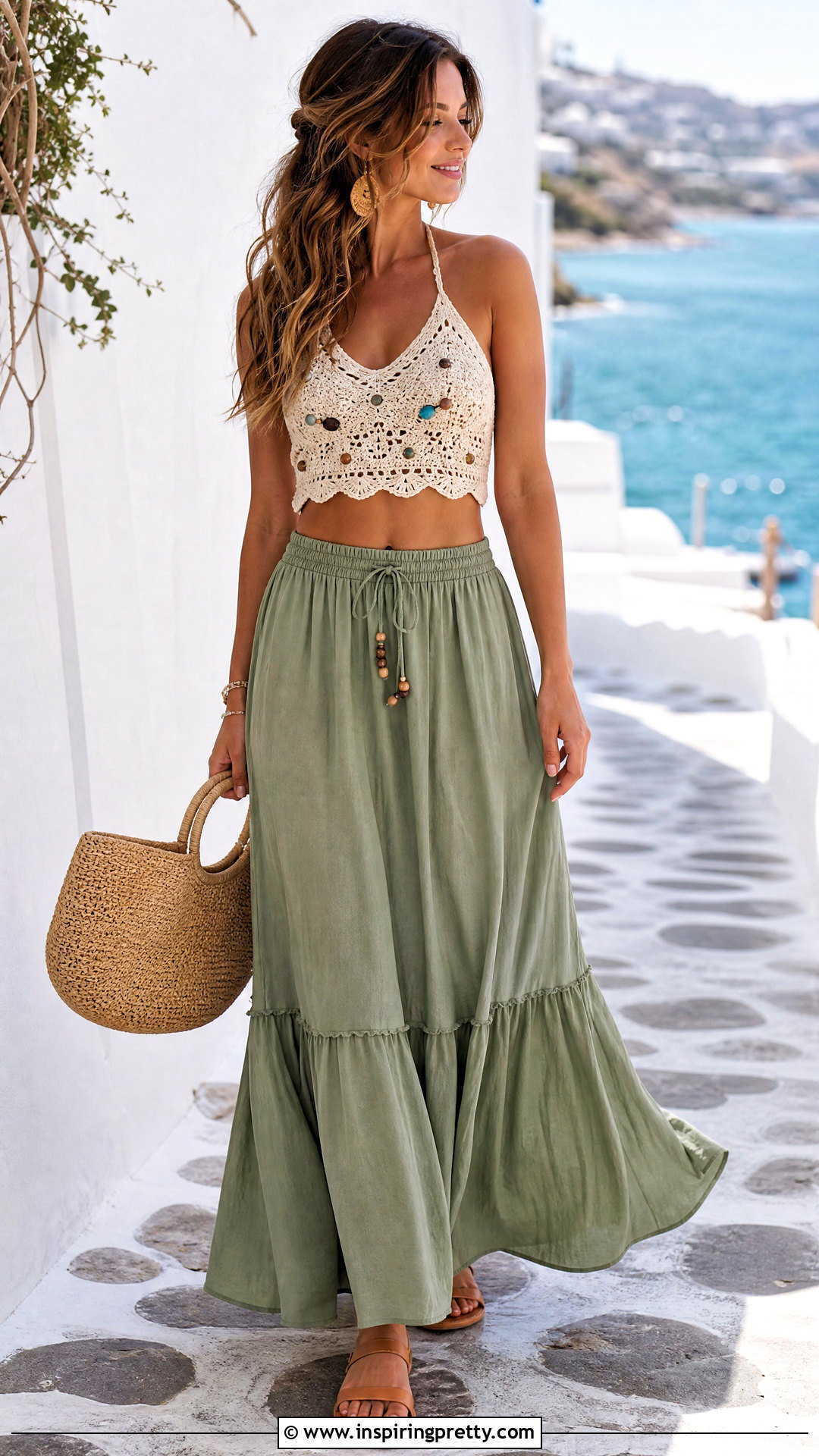 Crochet Beaded Crop Top With Maxi Skirt - 50 beaded top diy ideas