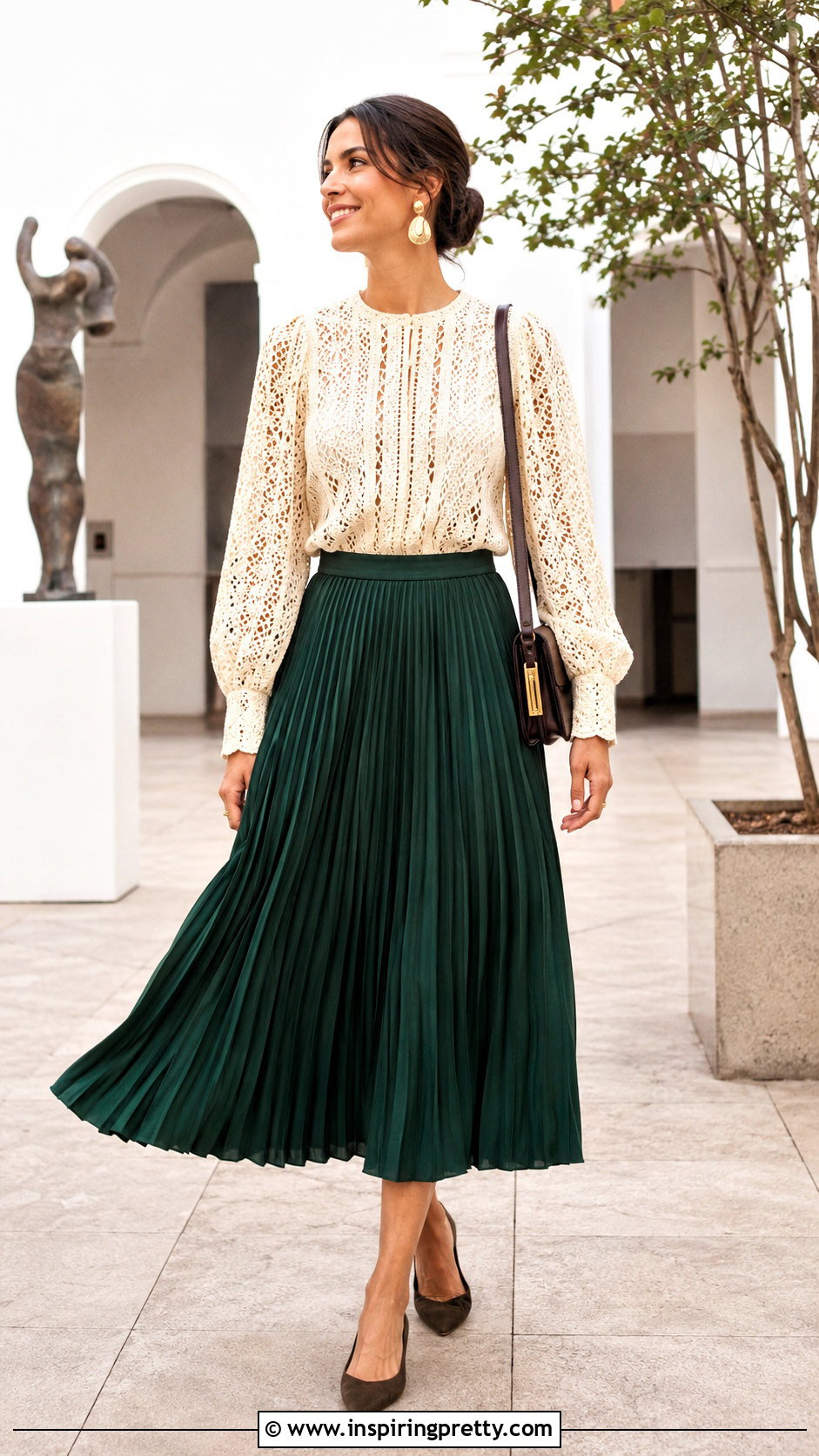 Crochet Blouse With Pleated Midi Skirt - 50 crochet tops aesthetic