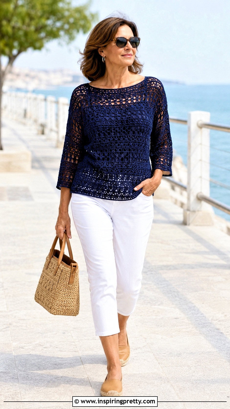 Crochet Boat Neck Beach Top With Capri Pants - 50 crochet beach top outfit ideas