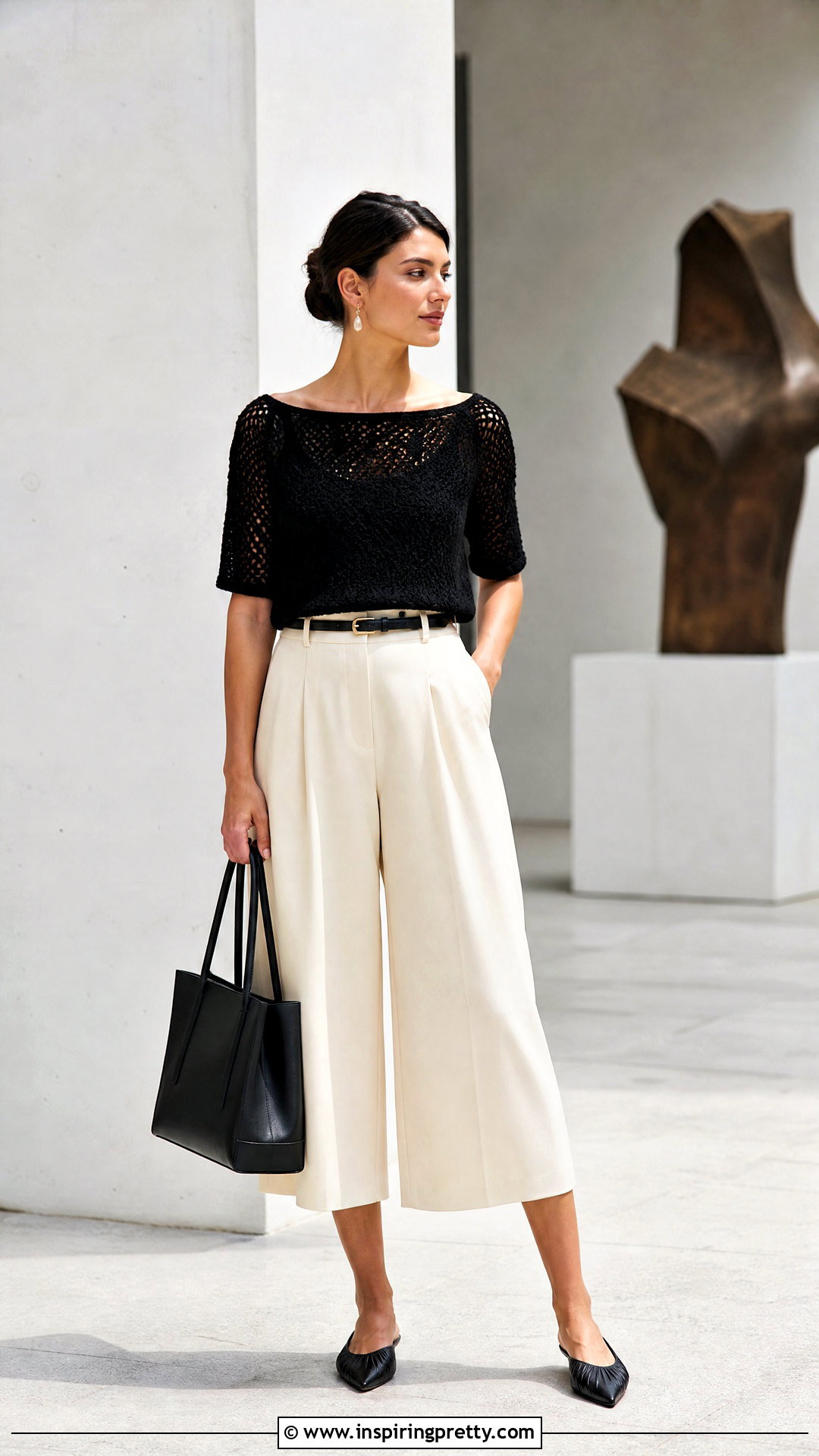Crochet Boat Neck Top With Culottes - 50 tops de crochê verão ideas