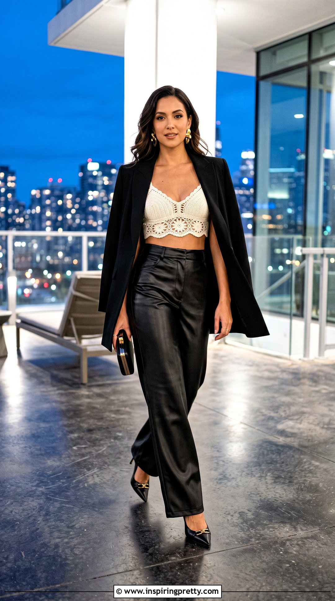 Crochet Bra Top With Faux Leather Pants - 50 crochet bra top outfit ideas