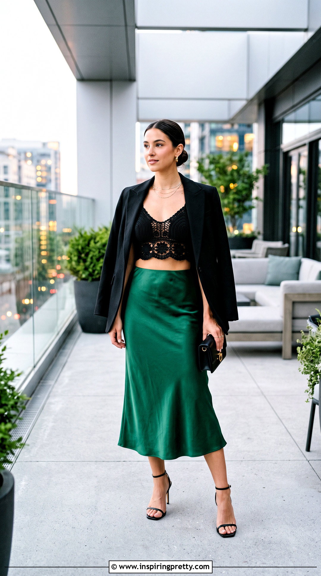 Crochet Bra Top With Satin Midi Skirt - 50 crochet bra top outfit ideas