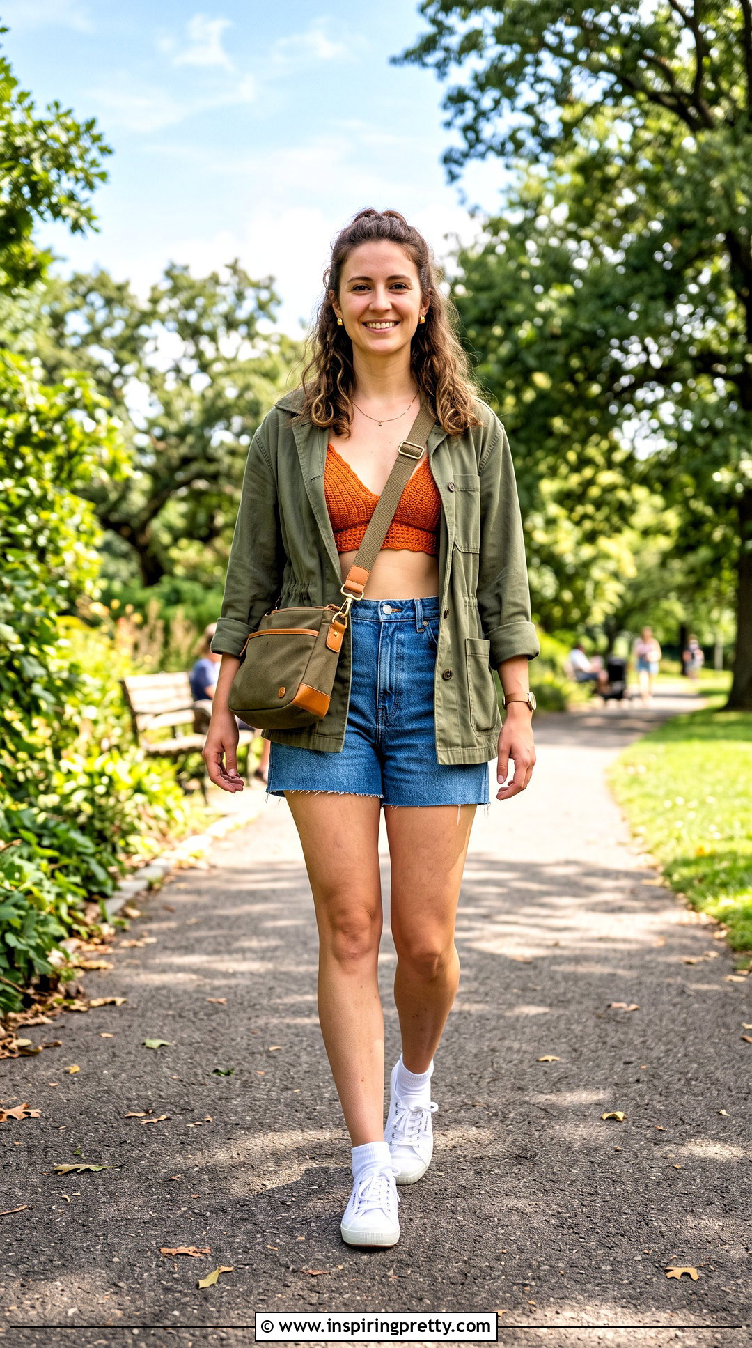 Crochet Bra Top With Utility Jacket And Shorts - 50 crochet bra top outfit ideas