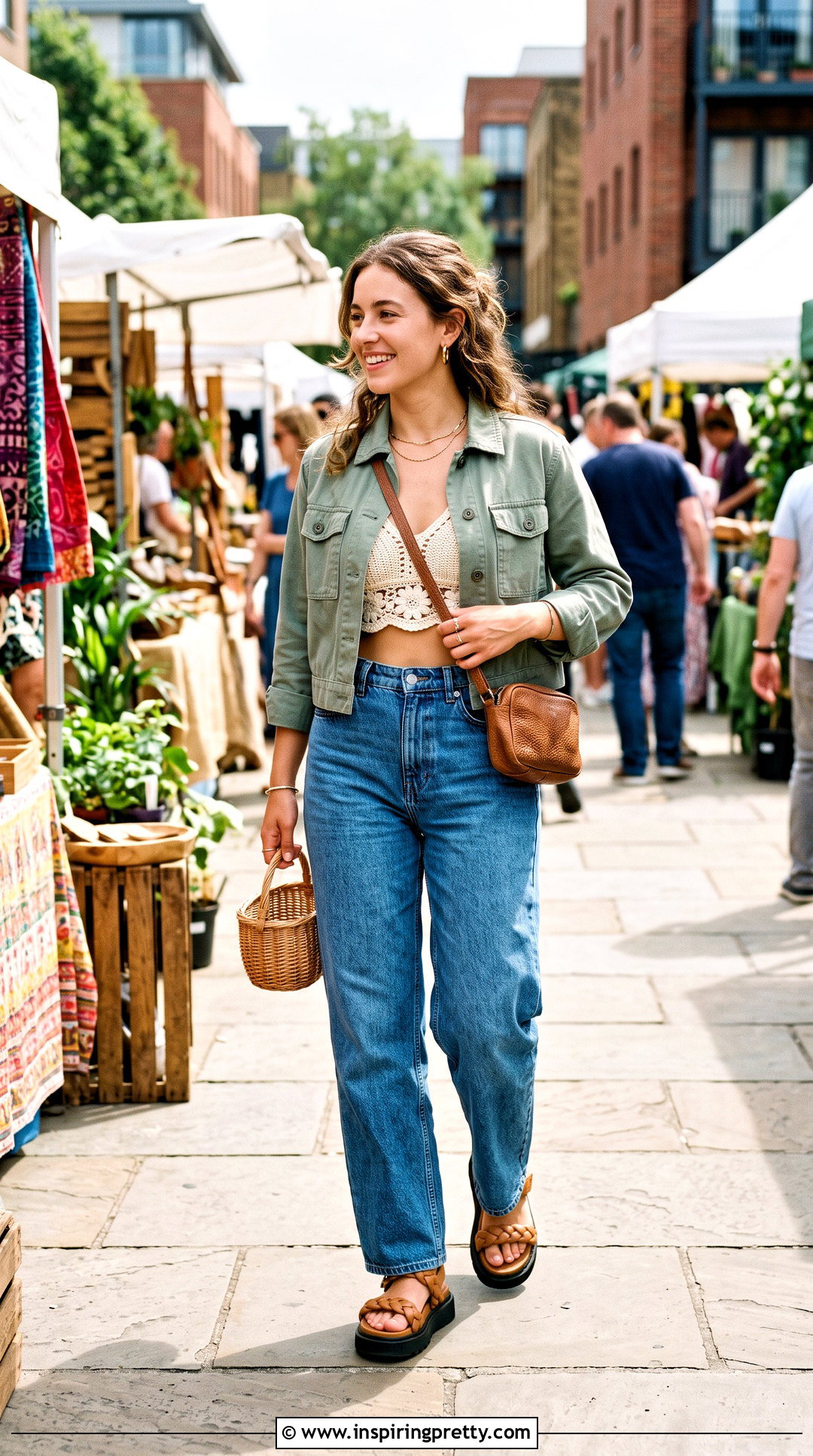 Crochet Bra Top With Wide Leg Jeans - 50 bra top outfit ideas