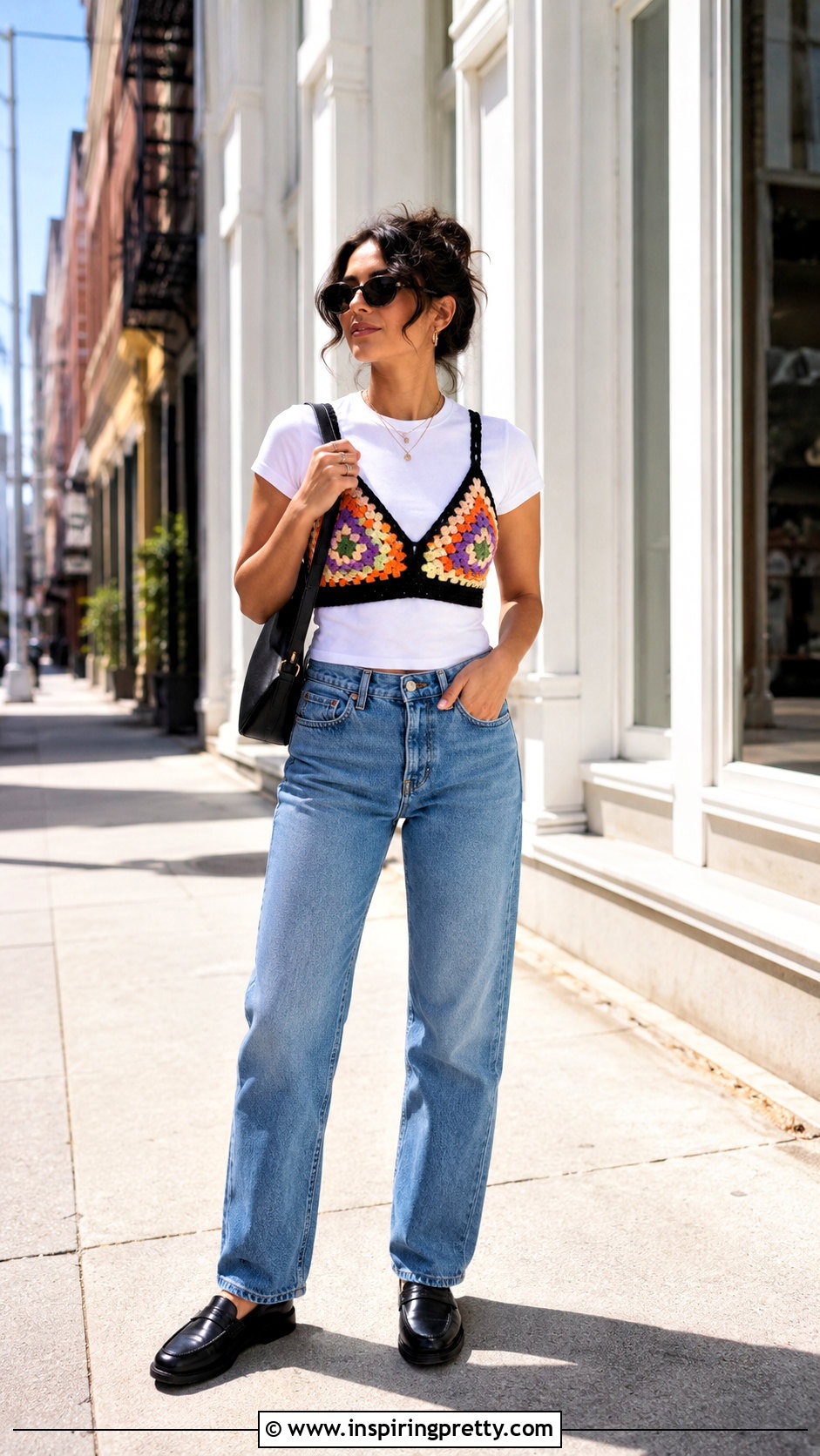 Crochet Bralette Top Over White T Shirt - 50 crochet tops for women