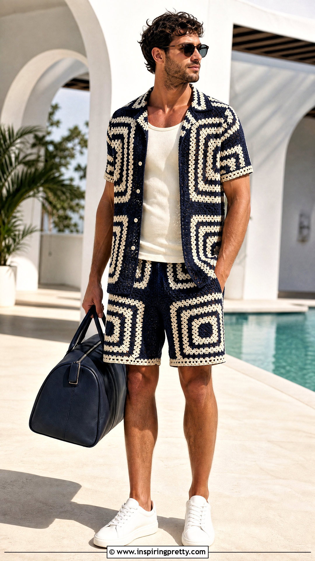 Crochet Camp Shirt With Matching Shorts - 20 crochet tops for men