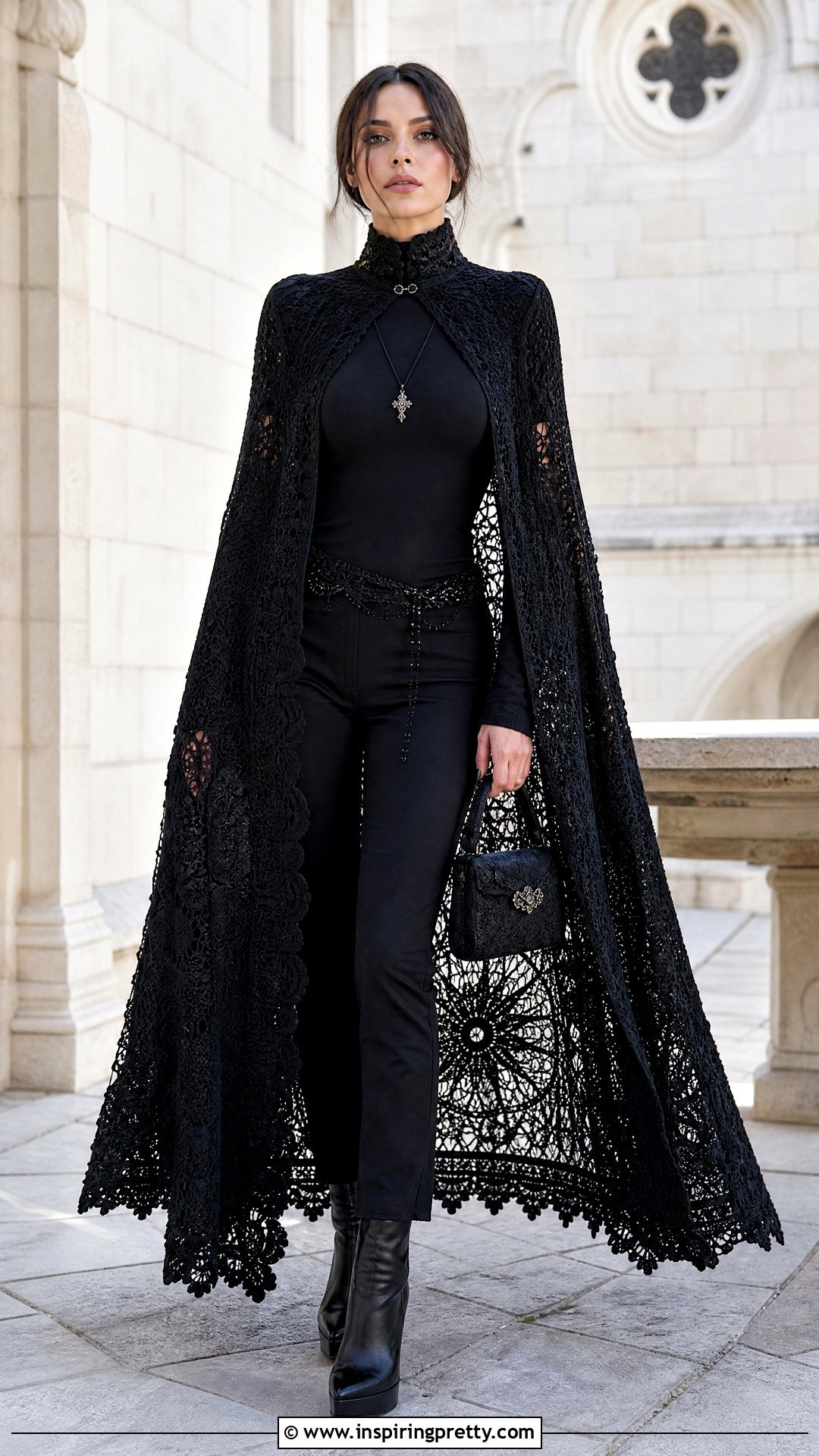 Crochet Cape Top With Slim Pants - 50 goth crochet top outfit ideas
