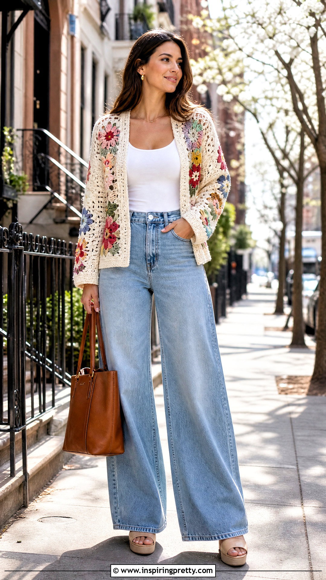 Crochet Cardigan And Wide Leg Jeans Outfit - 50 top uncinetto outfit ideas