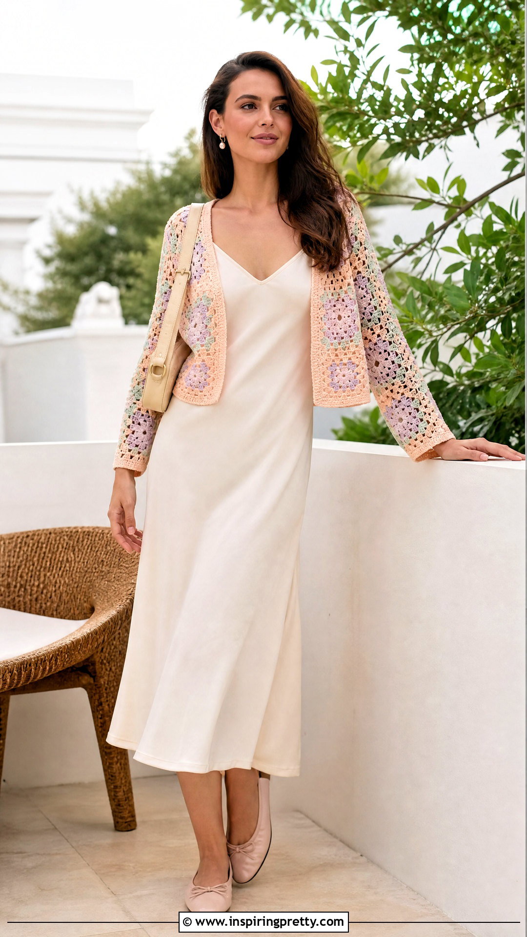 Crochet Cardigan Top With A Slip Dress - 50 crochet ladies tops outfit ideas