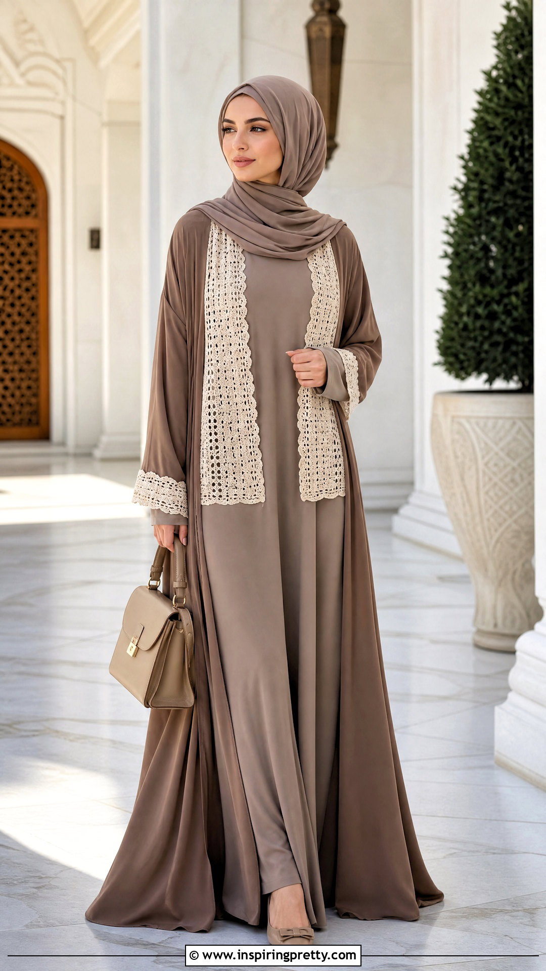 Crochet Cardigan Top With An Open Abaya - 25 crochet top hijabi outfit ideas
