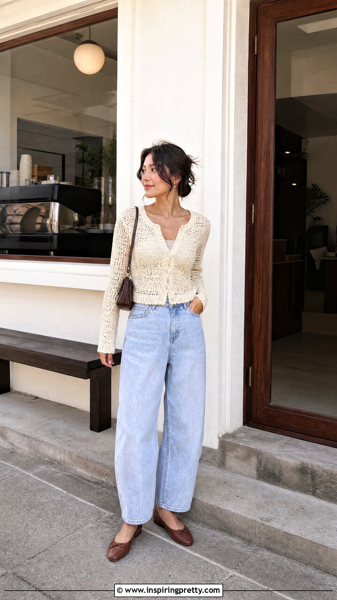 Crochet Cardigan Top With Barrel Leg Jeans - 25 Crochet Top For Spring outfit ideas