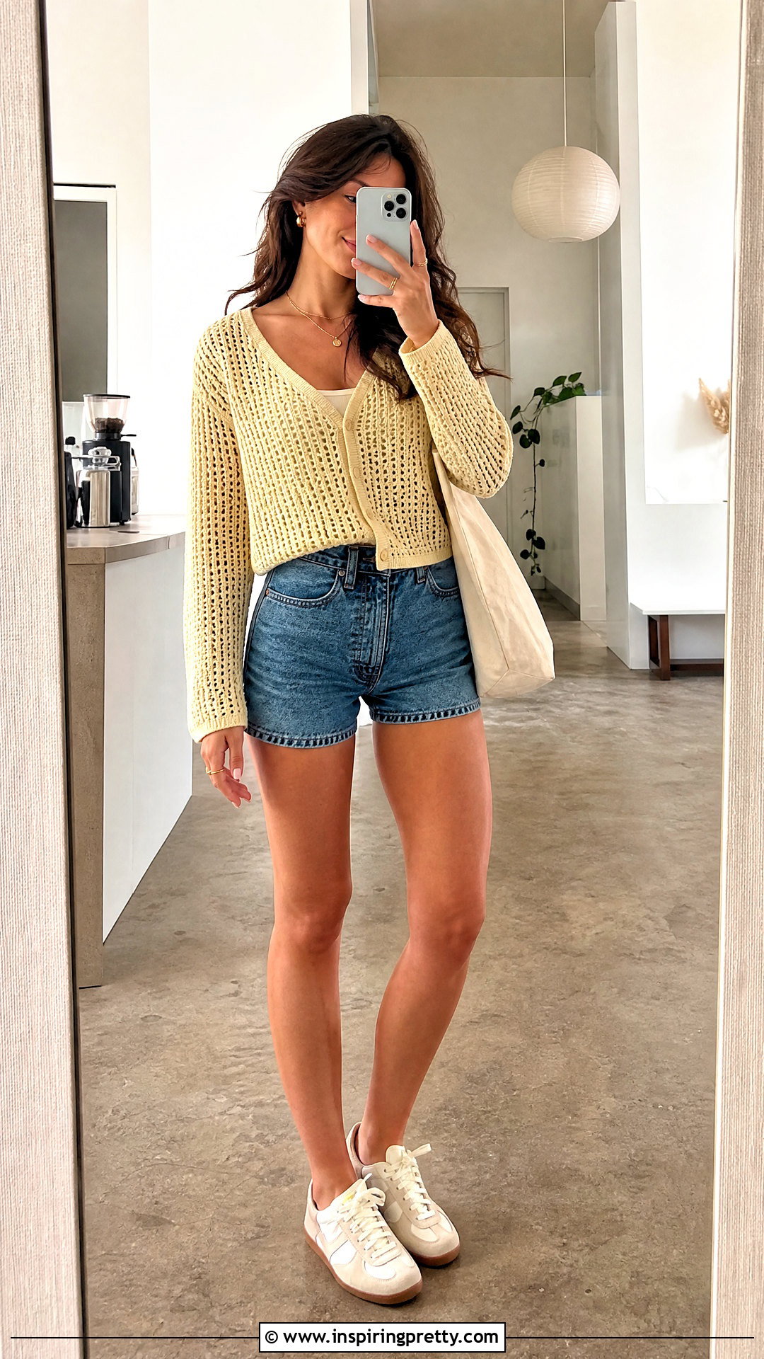 Crochet Cardigan Top With Denim Shorts - 50 crochet summer tops outfit ideas