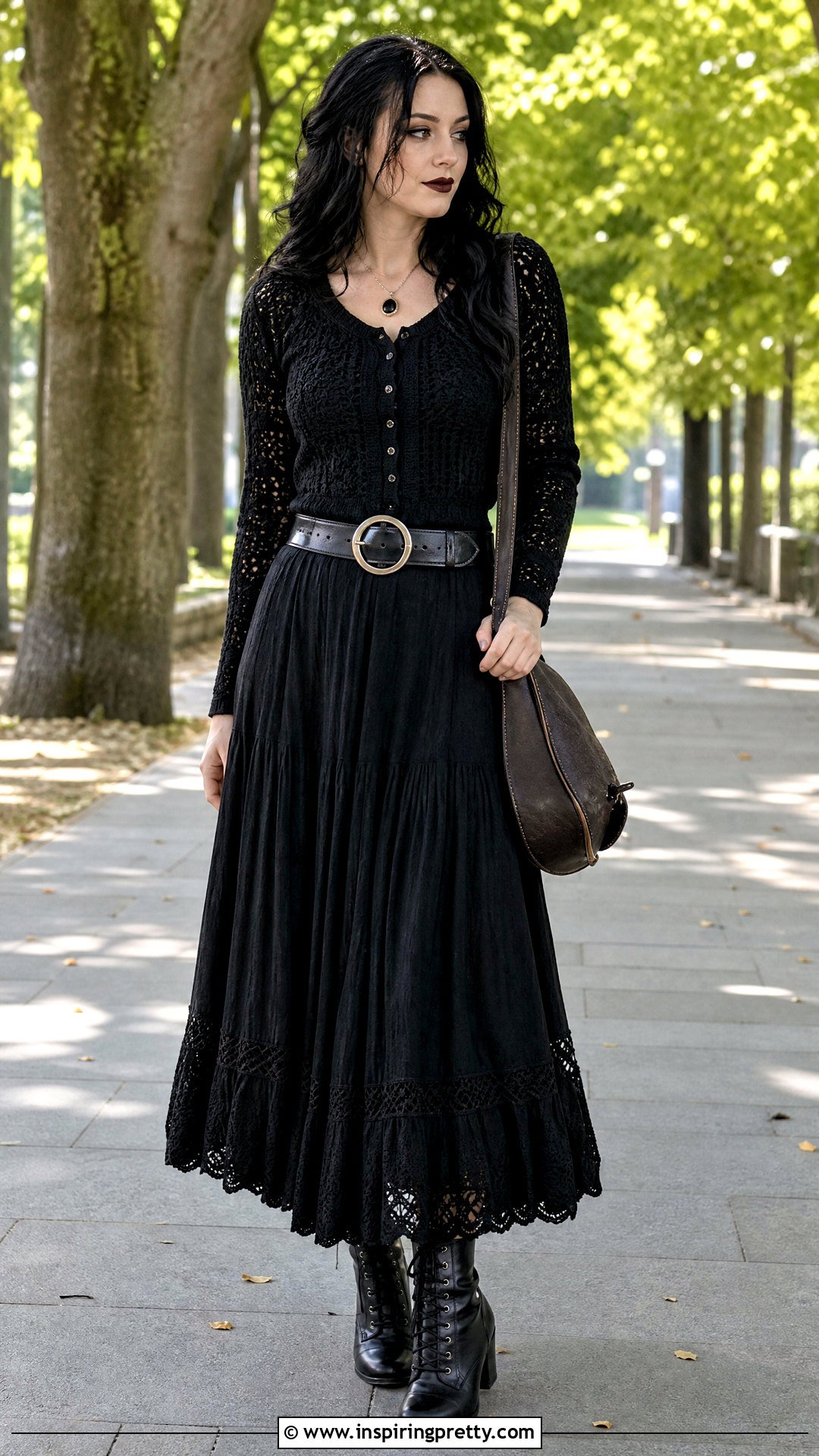Crochet Cardigan Top With Maxi Skirt - 50 goth crochet top outfit ideas