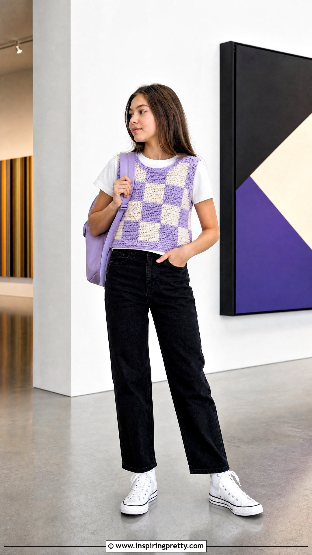 Crochet Checkerboard Top With Black Jeans - 50 crochet top for kids