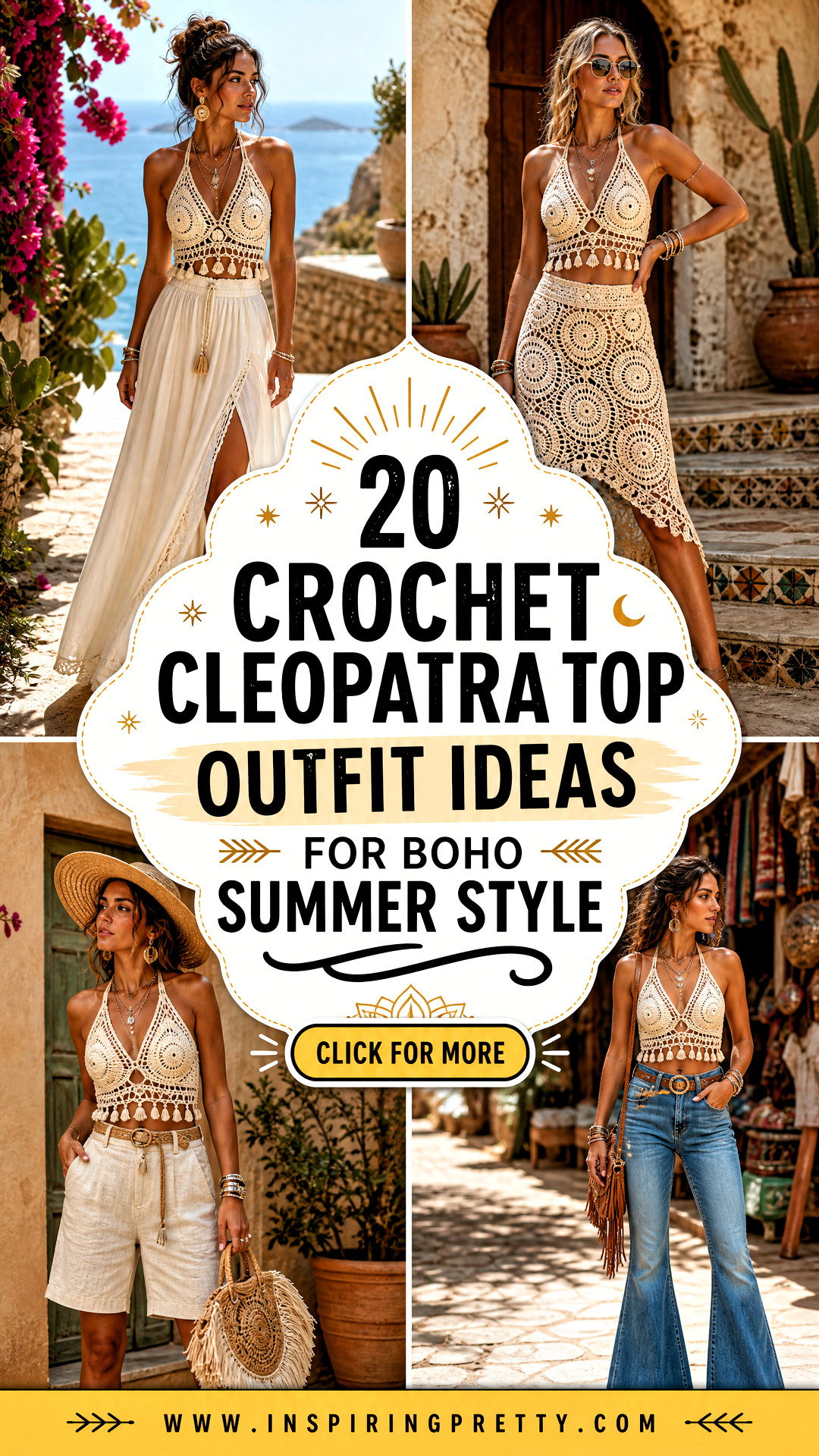 20 Crochet Cleopatra Top Outfit Ideas for Boho Summer Style - 20 Crochet Cleopatra Top Outfit Ideas for Boho Summer Style