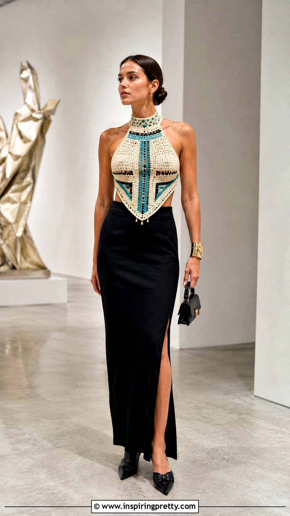 Crochet Cleopatra Top With Column Maxi Skirt - 20 Crochet Cleopatra Top outfit ideas