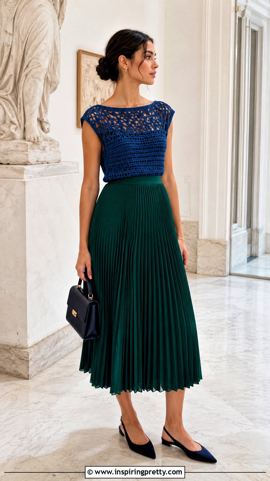 Crochet Cleopatra Top With Pleated Midi Skirt - 20 Crochet Cleopatra Top outfit ideas