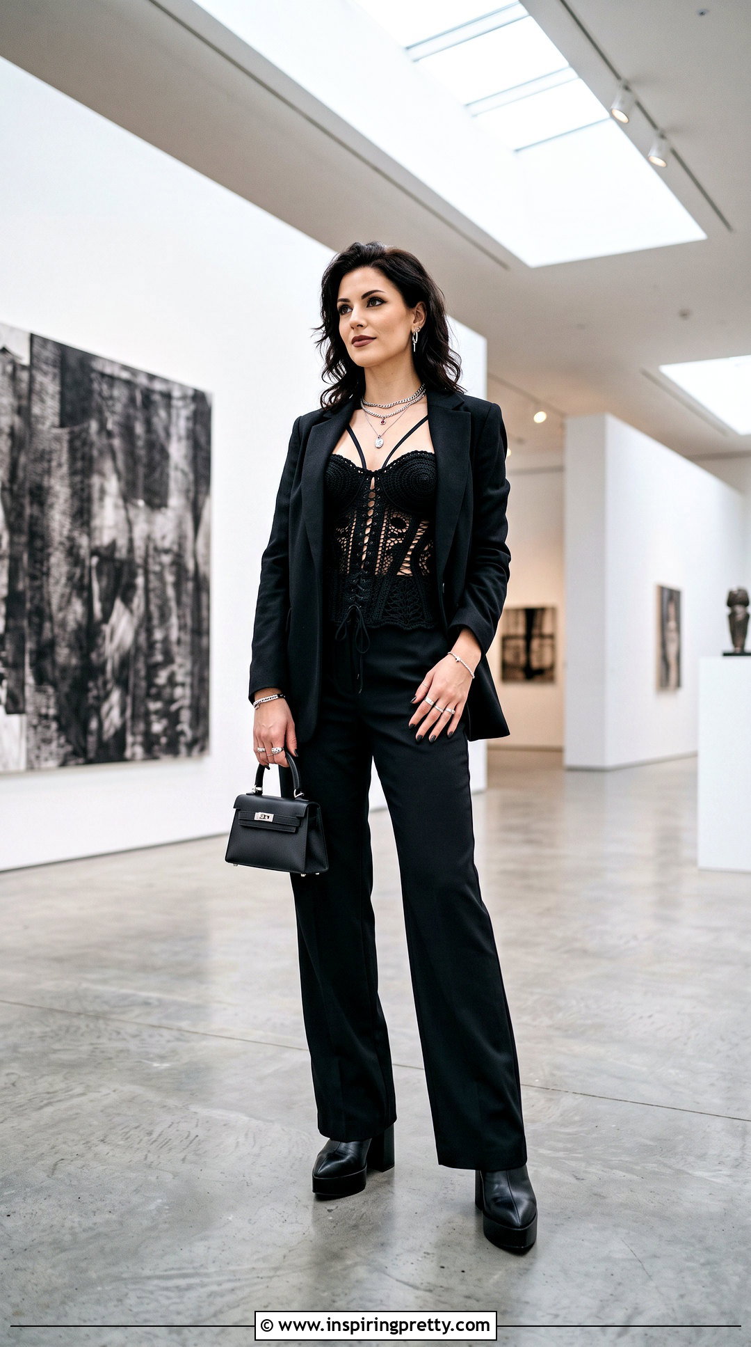 Crochet Corset Top With Tailored Trousers - 50 goth crochet top outfit ideas