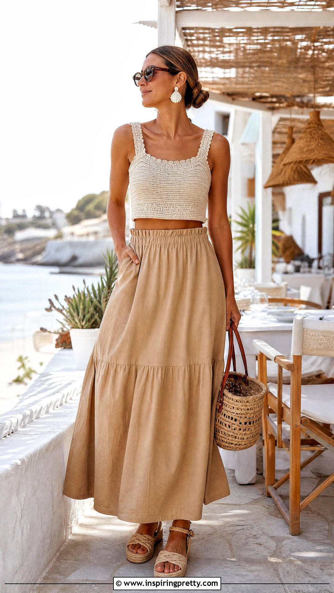 Crochet Crop Top And Cotton Maxi Skirt Outfit - 20 crop top and maxi skirt outfit ideas