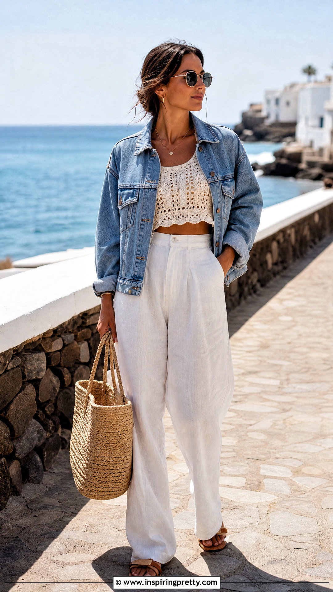 Crochet Crop Top And Denim Jacket Outfit - 50 crop top jacket outfit ideas