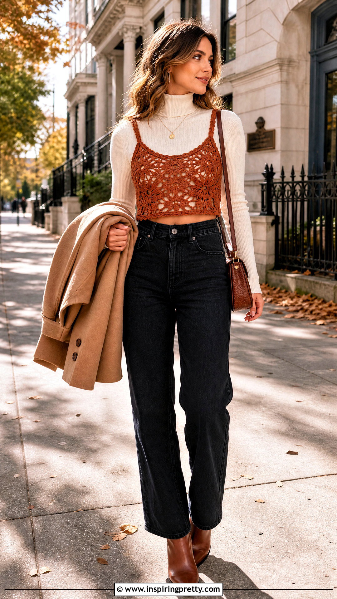 Crochet Crop Top Over A Turtleneck - 25 quick crochet crop top outfit ideas