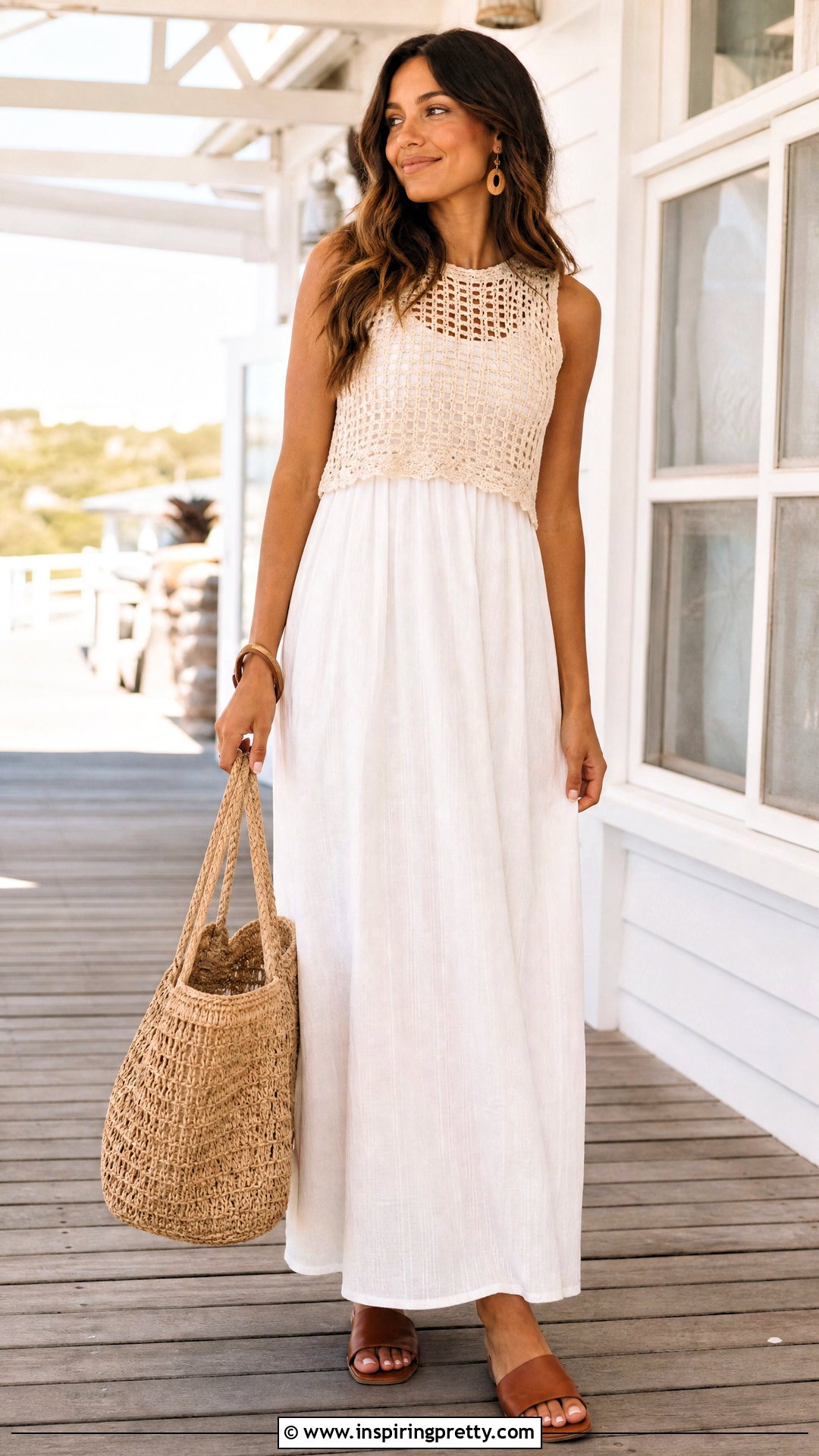 Crochet Crop Top Over White Maxi Dress - 25 Crop Top Over Maxi Dress outfit ideas