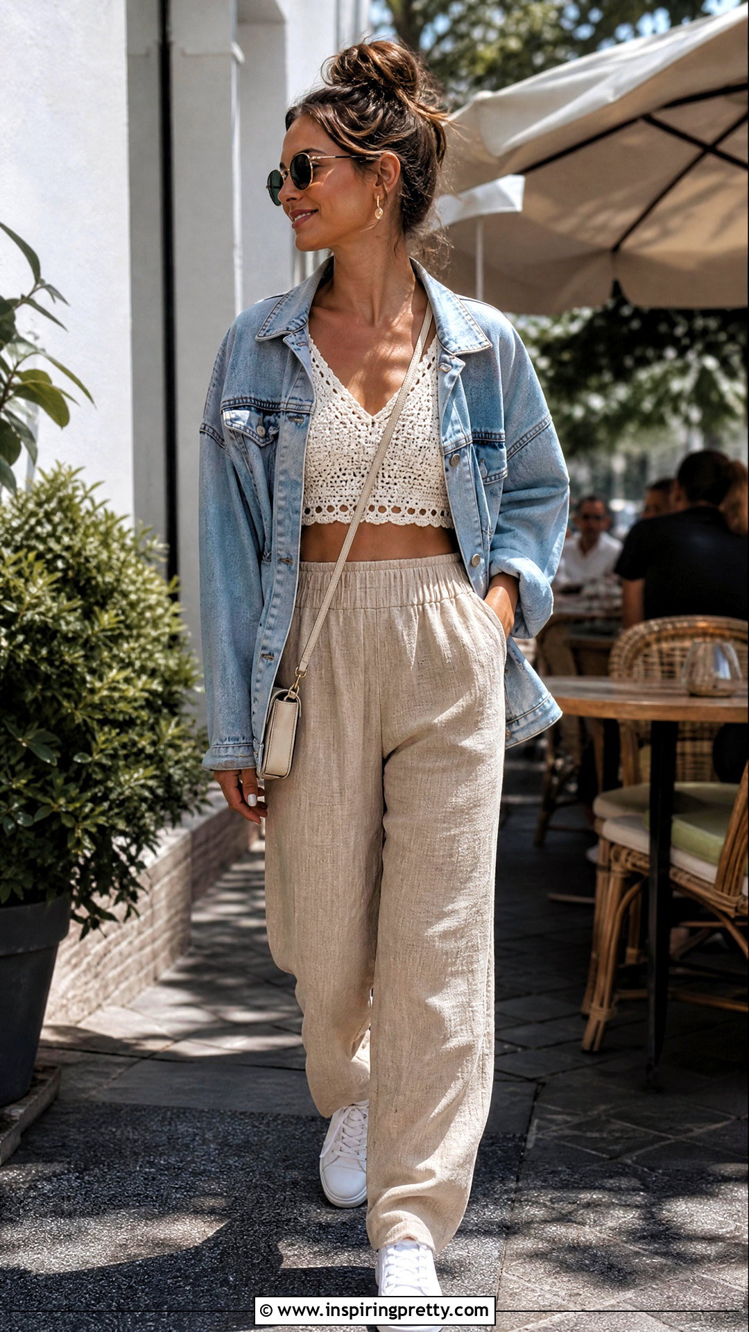 Crochet Crop Top With A Denim Jacket - 50 top cropped croche outfit ideas