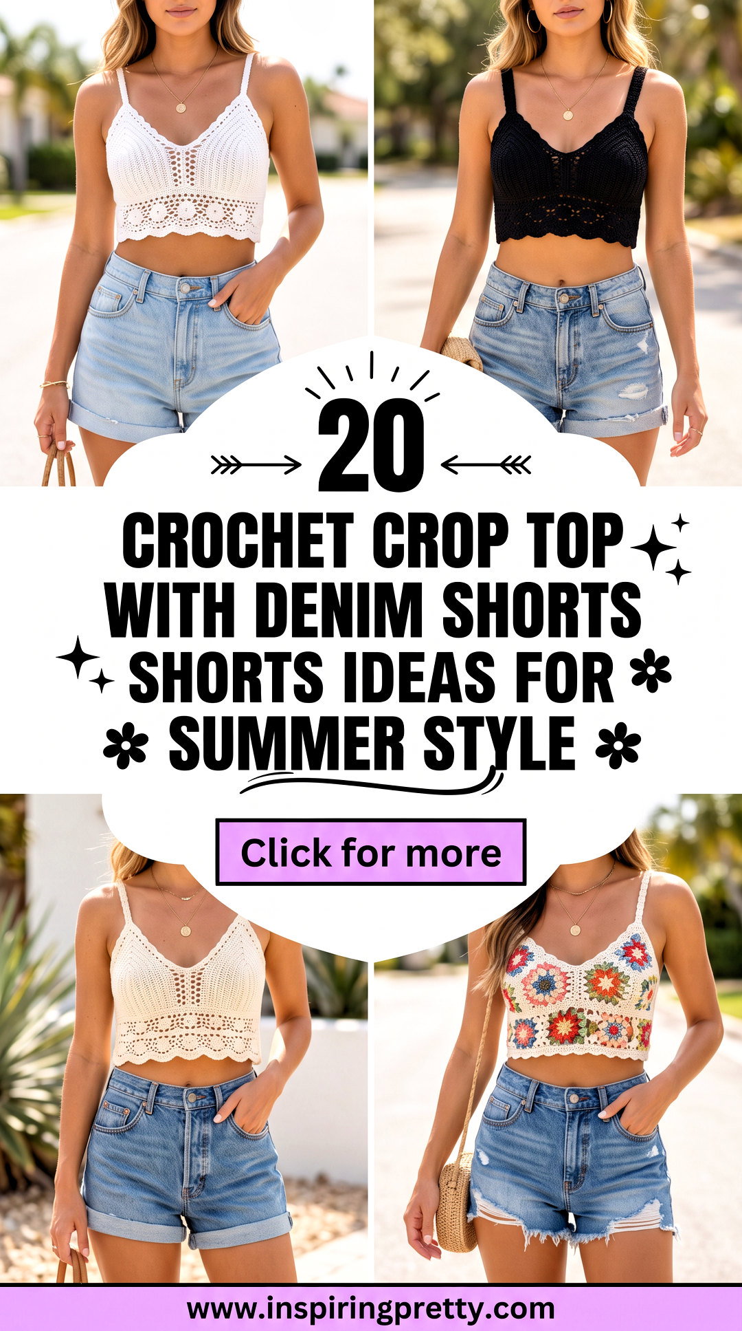 20 Crochet Crop Top With Denim Shorts Ideas for Summer Style - 20 Crochet Crop Top With Denim Shorts Ideas for Summer Style