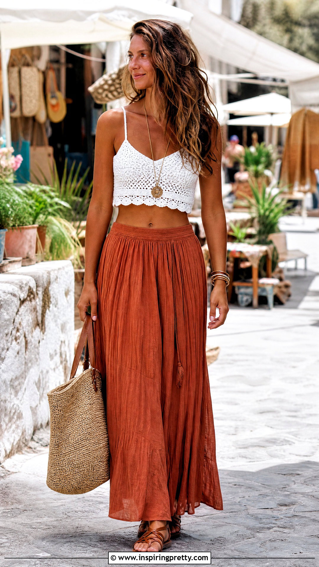 Crochet Crop Top With Maxi Skirt - 50 top cropped croche outfit ideas