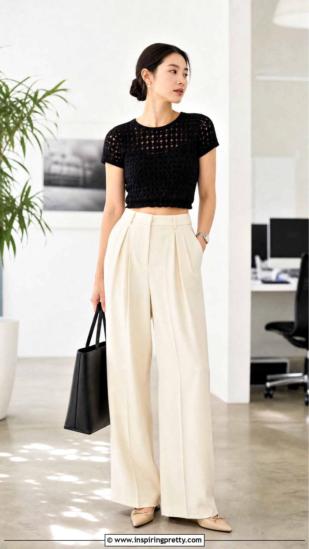 Crochet Crop Top With Pleated Trousers - 50 crochet crop top outfit ideas