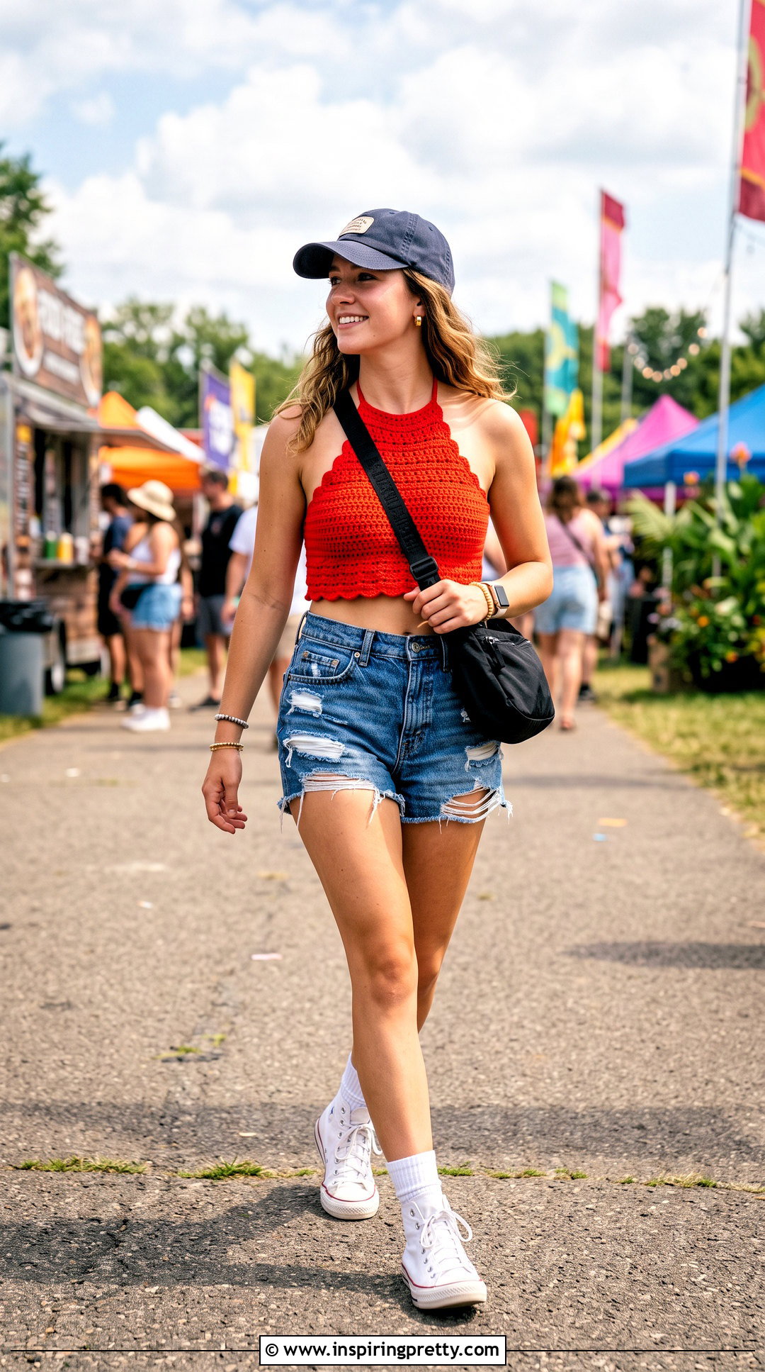 Crochet Crop Top With Ripped Denim Shorts And Sneakers - 20 Crochet Crop Top With Denim Shorts