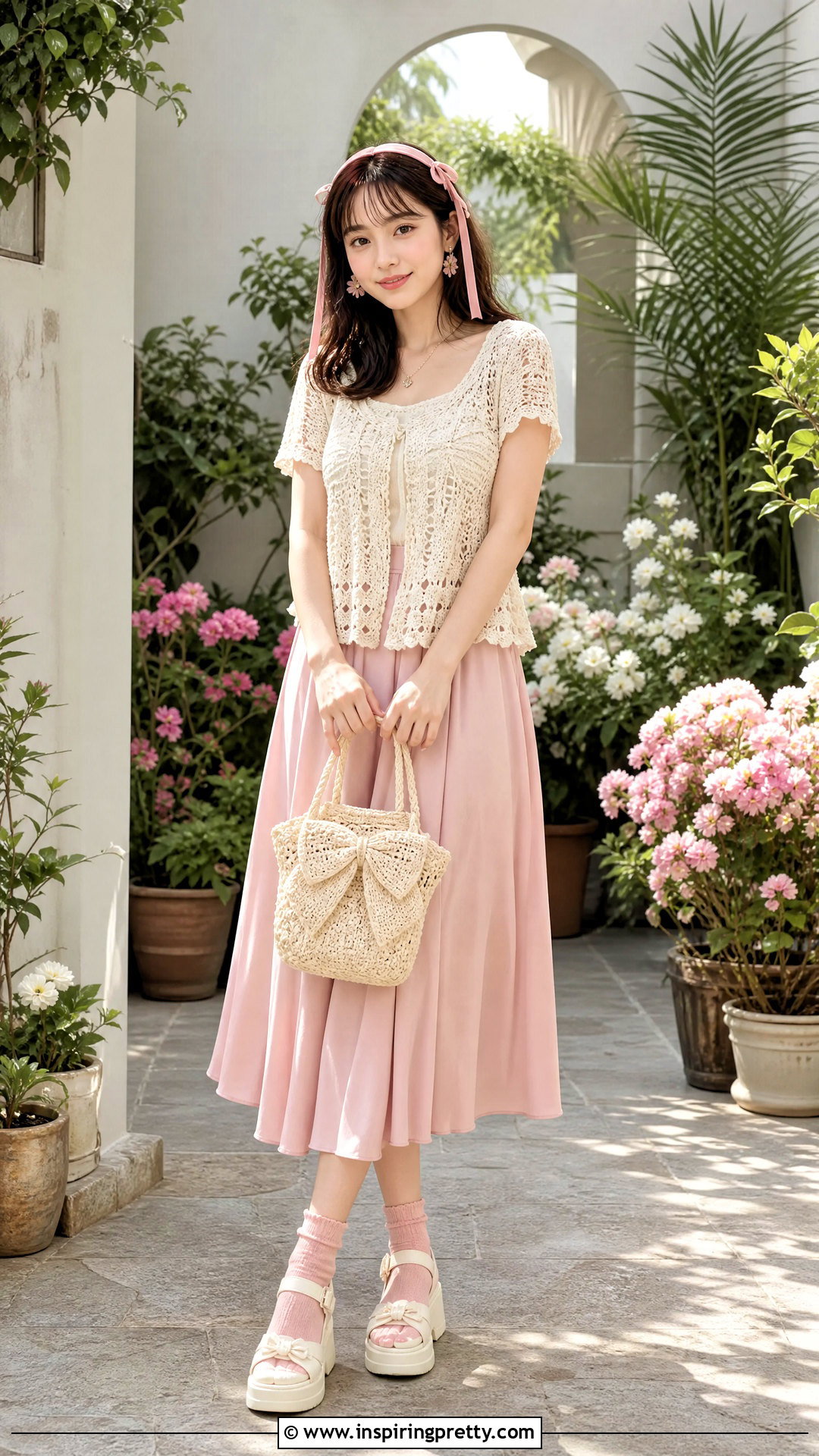 Crochet Cutecore Top With Pink Midi Skirt - 50 Cutecore Top outfit ideas
