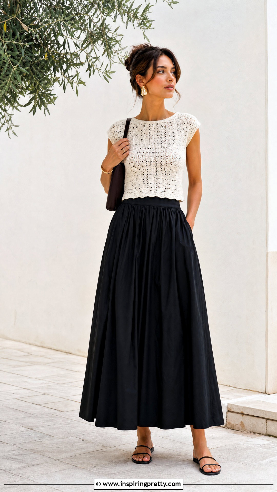 Crochet Dainty Top With Poplin Maxi Skirt - 25 crochet dainty top outfit ideas