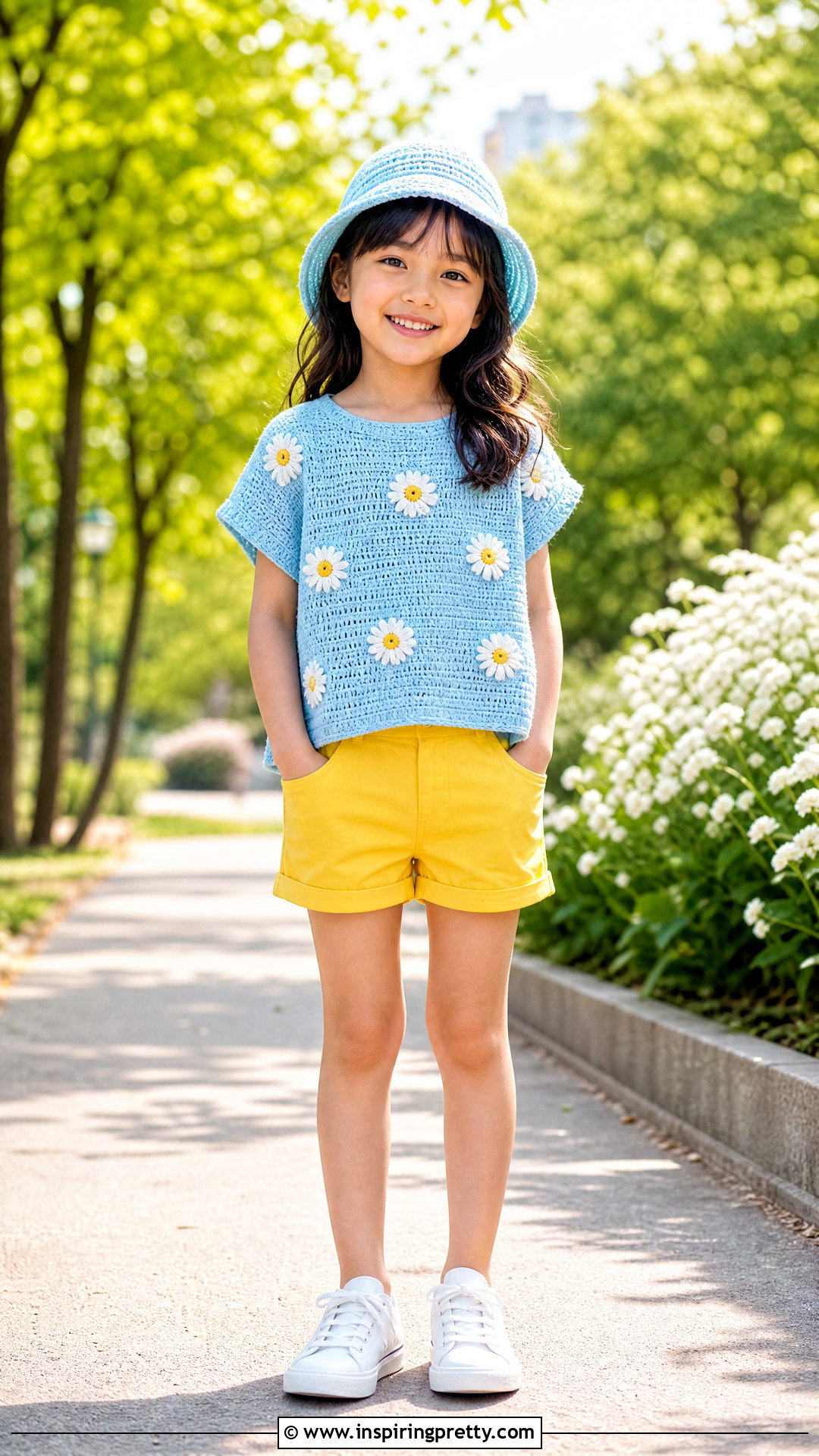Crochet Daisy Top With Yellow Shorts - 50 crochet top for kids