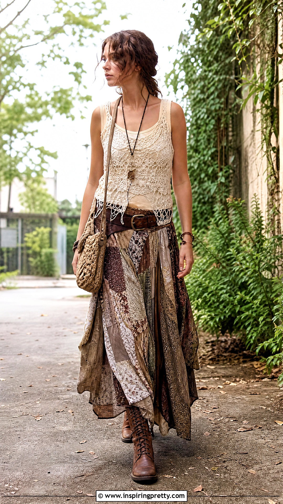 Crochet Fairy Grunge Tank Top With Patchwork Maxi Skirt - 25 Fairy Grunge Tank Top outfit ideas