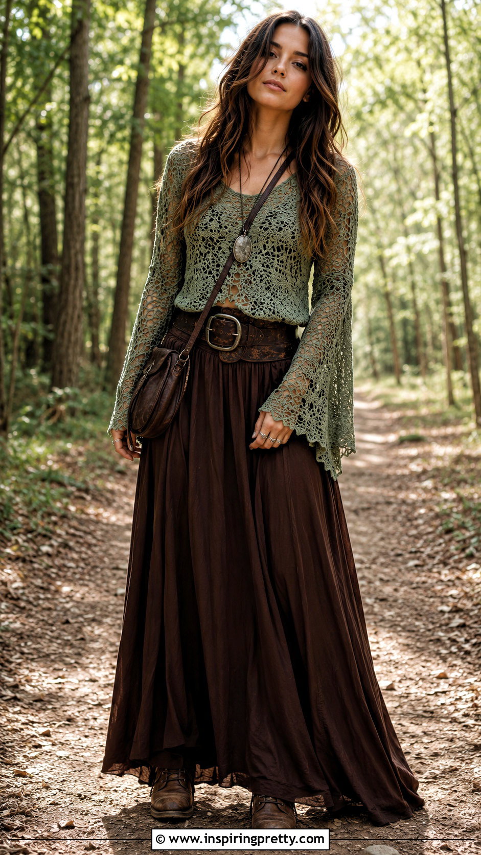 Crochet Fairy Grunge Top With Brown Maxi Skirt - 25 Crochet Fairy Grunge Top outfit ideas
