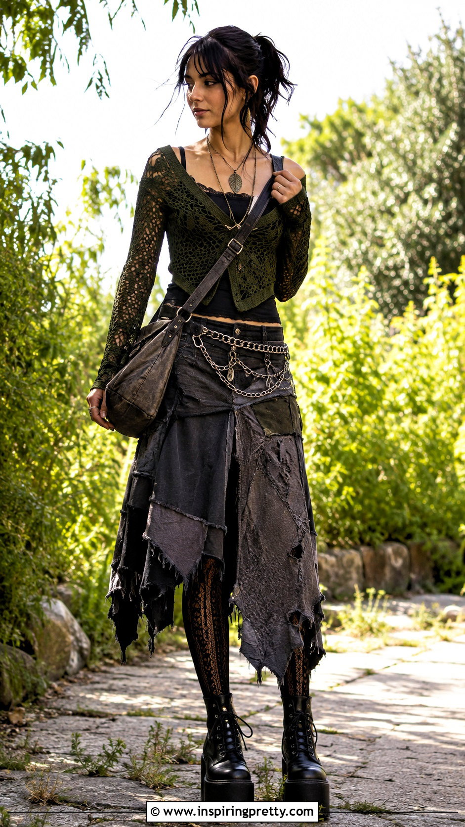 Crochet Fairy Grunge Top With Distressed Midi Skirt - 25 Crochet Fairy Grunge Top outfit ideas